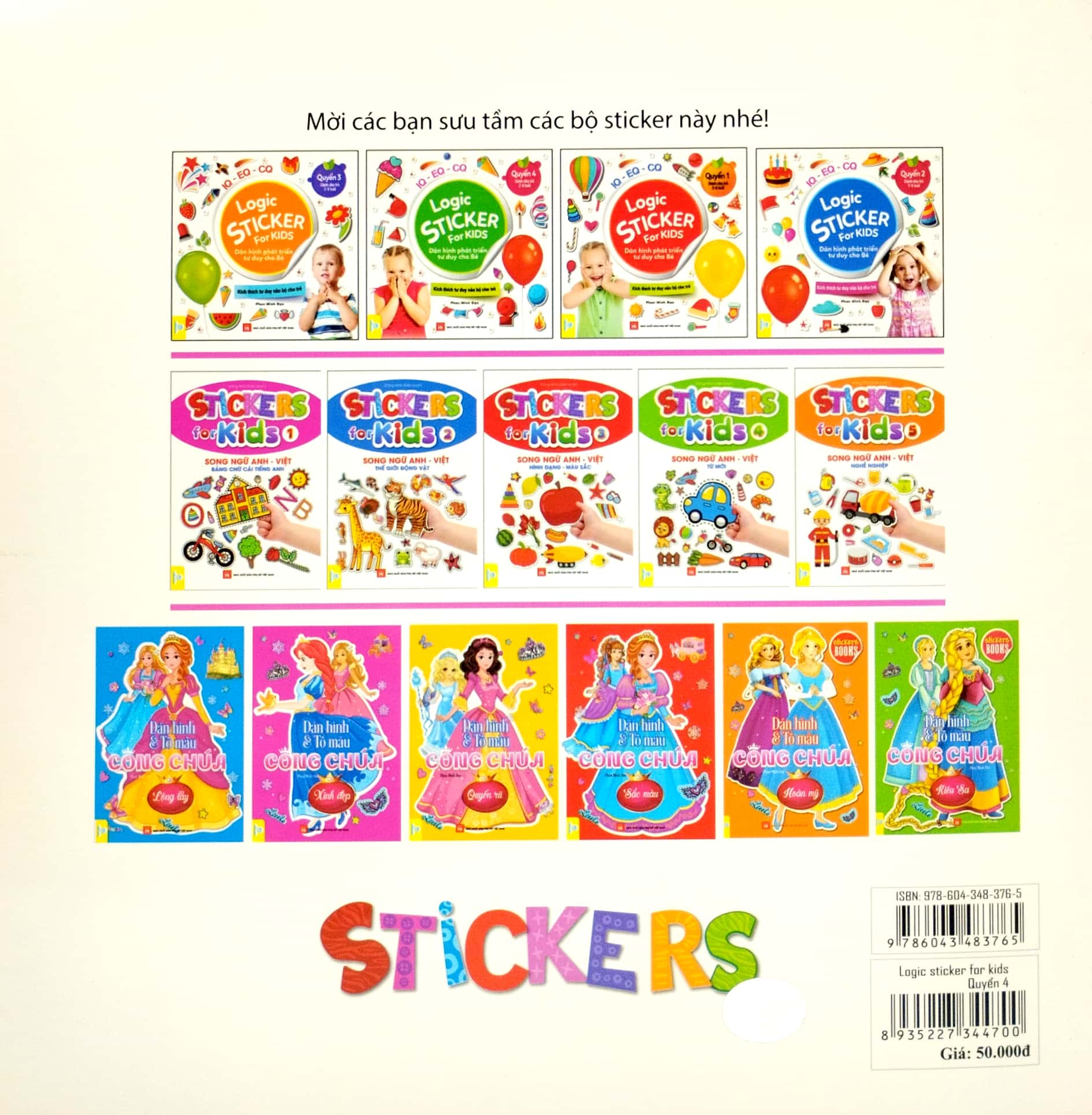 bộ logic sticker for kids - dán hình phát triển tư duy cho bé - quyển 4 (dành cho trẻ 2-8 tuổi)