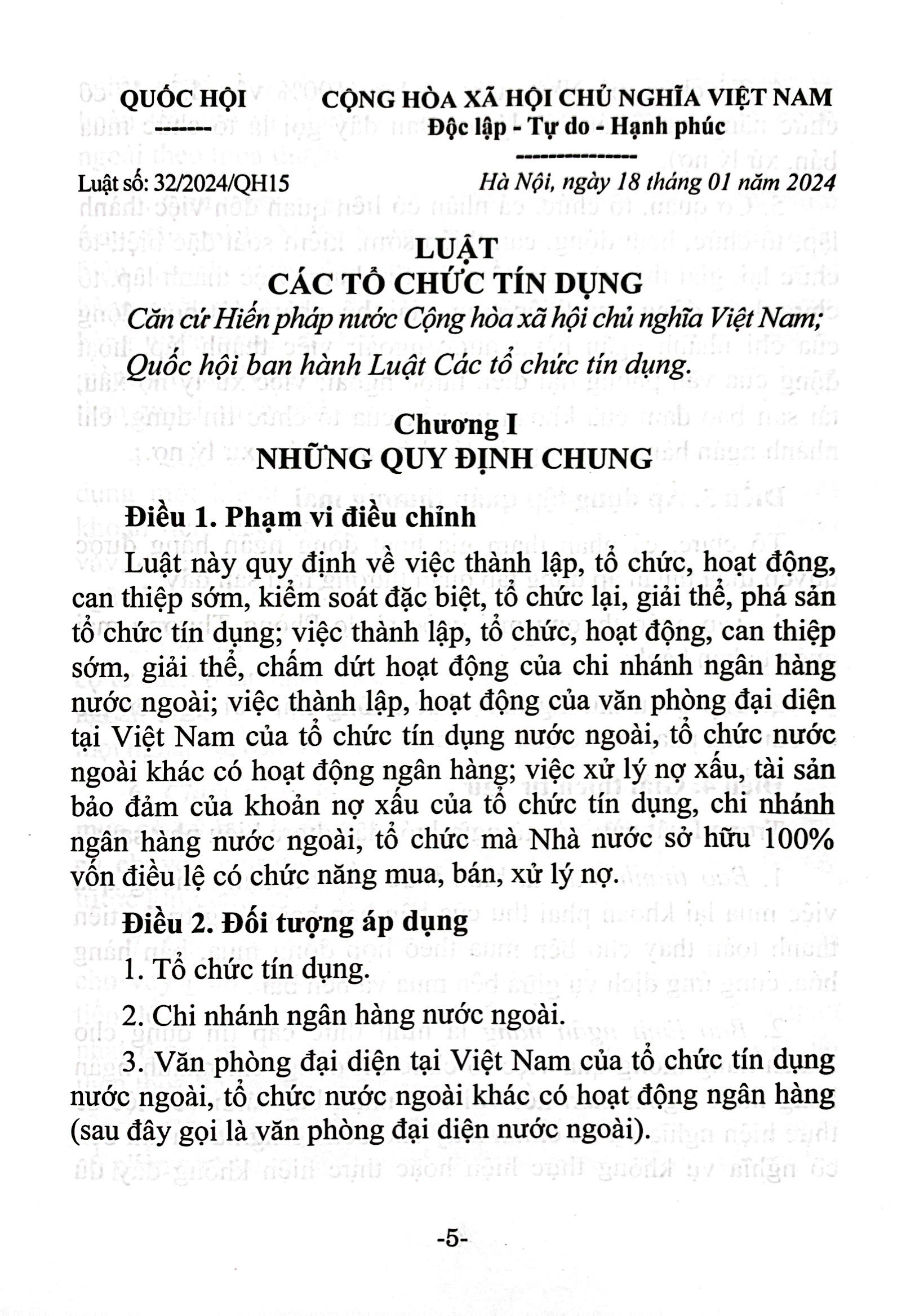 Bo
						
										
										Luat Cac To Chuc Tin Dung (Hien Hanh) (Duoc Quoc Hoi Thong Qua Ngay 18/01/2024, Co Hieu Luc Ke Tu Ngay 01/7/2024)