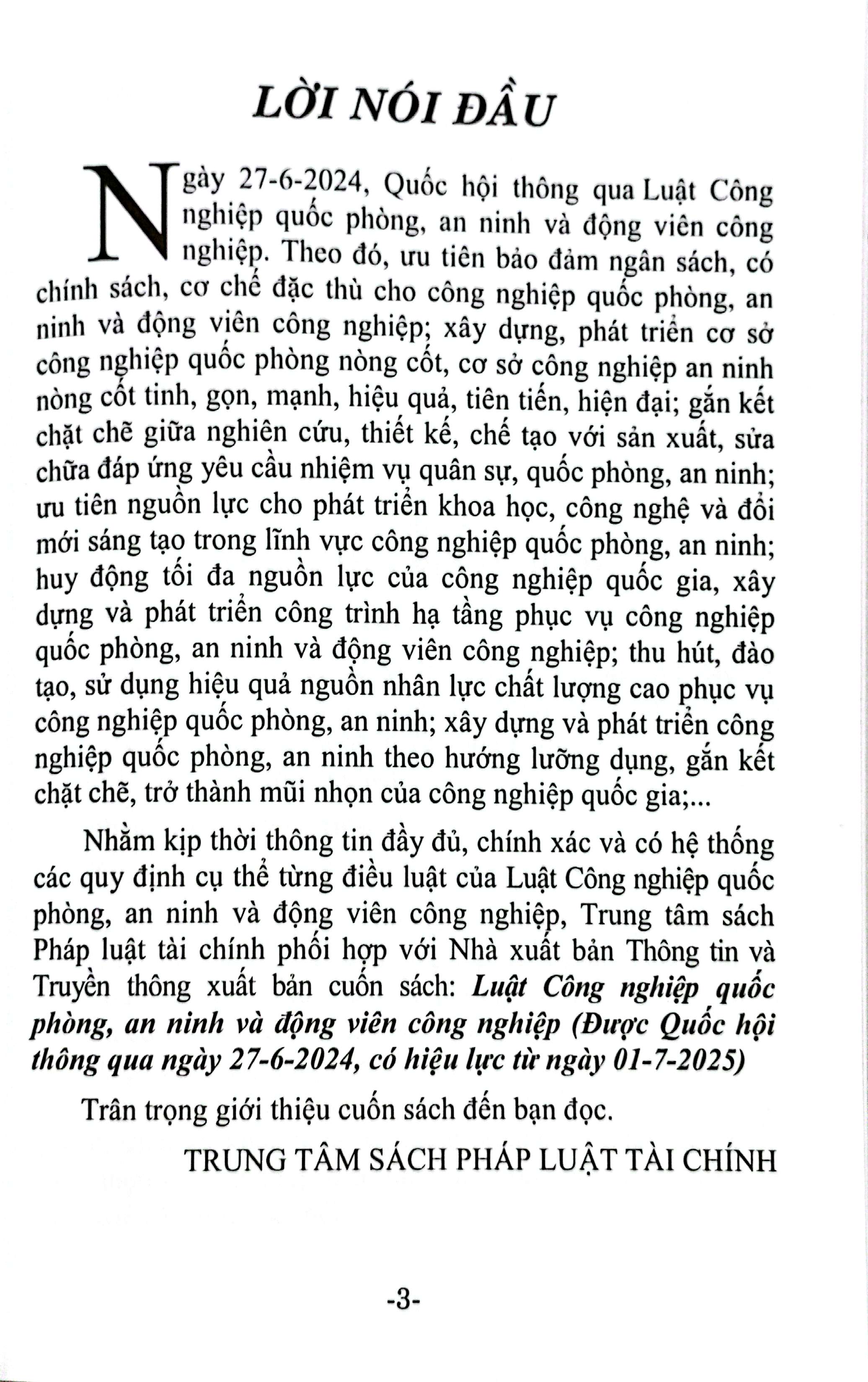 Bo
						
										
										Luat Cong Nghiep Quoc Phong, An Ninh Va Dong Vien Cong Nghiep (Duoc Quoc Hoi Thong Qua Ngay 27-6-2024, Co Hieu Luc Tu Ngay 01-7-2025)