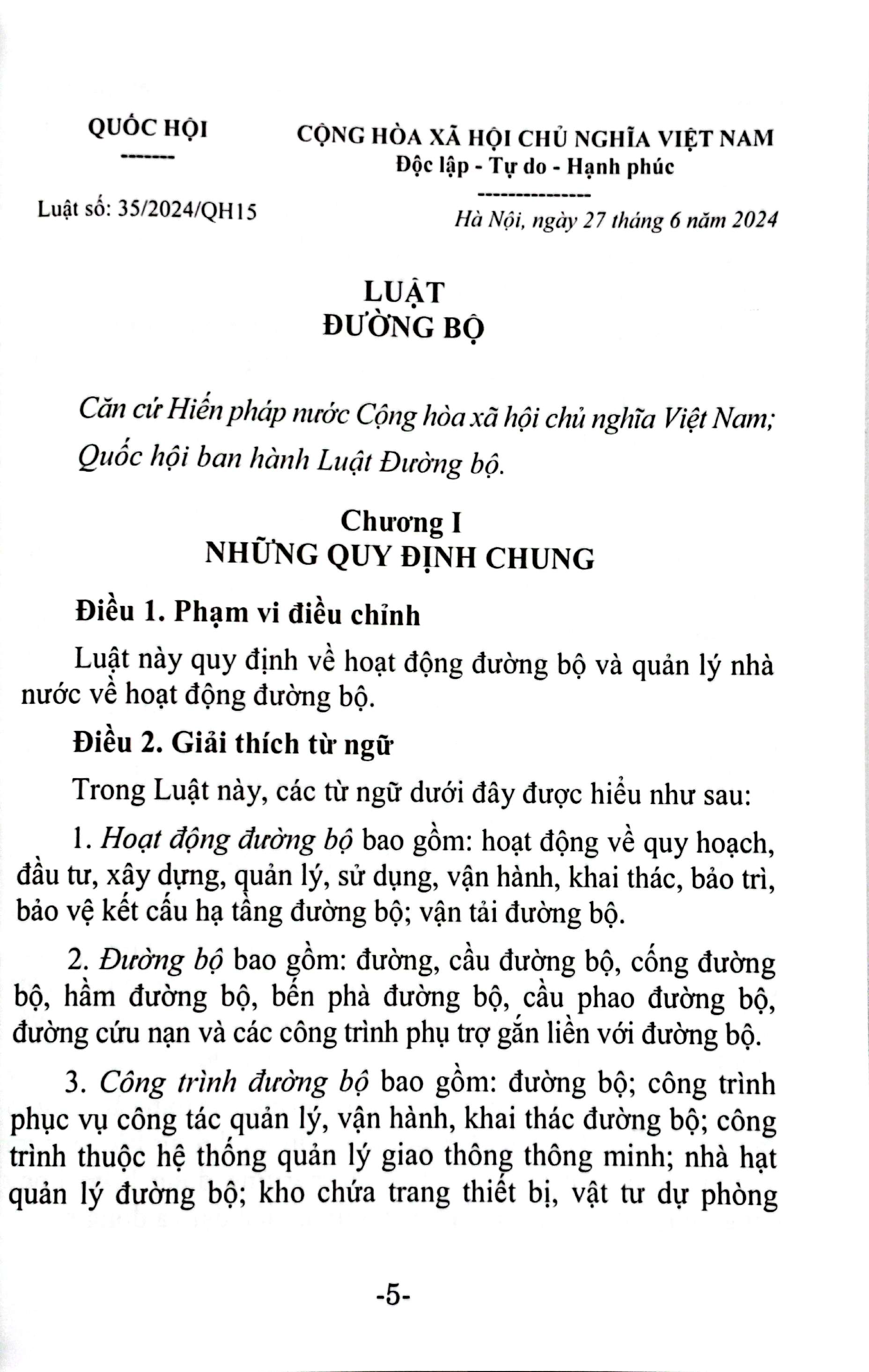 Bo
						
										
										Luat Duong Bo (Duoc Quoc Hoi Thong Qua Ngay 27-6-2024, Co Hieu Luc Tu Ngay 01-01-2025)