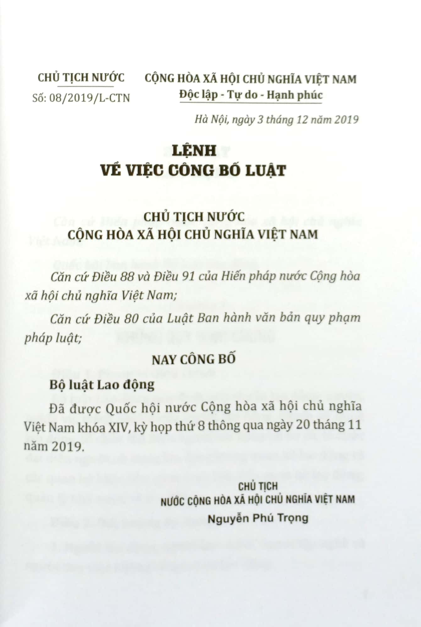 bộ luật lao động của nước cộng hòa xã hội chủ nghĩa việt nam (áp dụng 01.01.2021)
