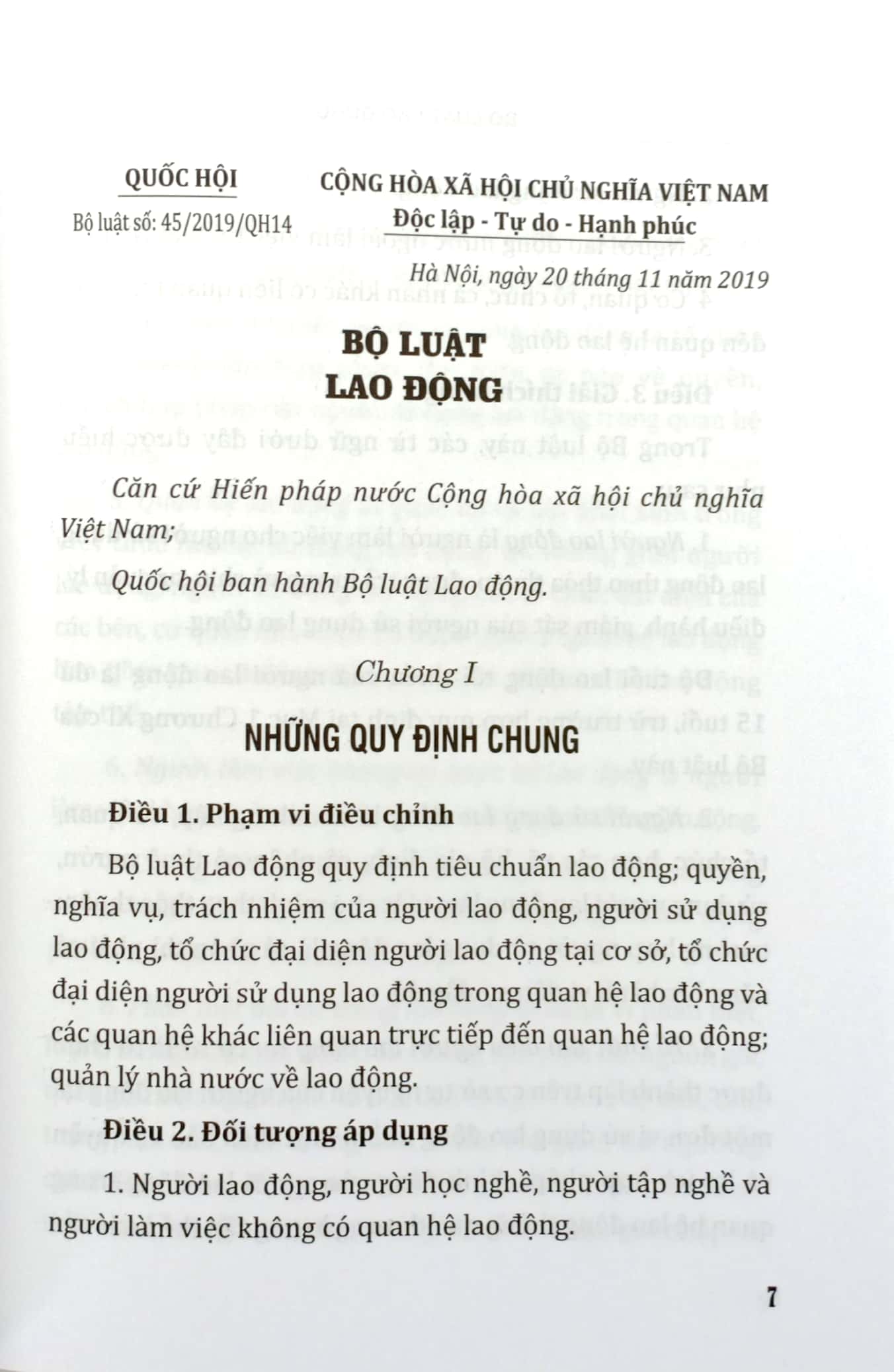 bộ luật lao động của nước cộng hòa xã hội chủ nghĩa việt nam (áp dụng 01.01.2021)
