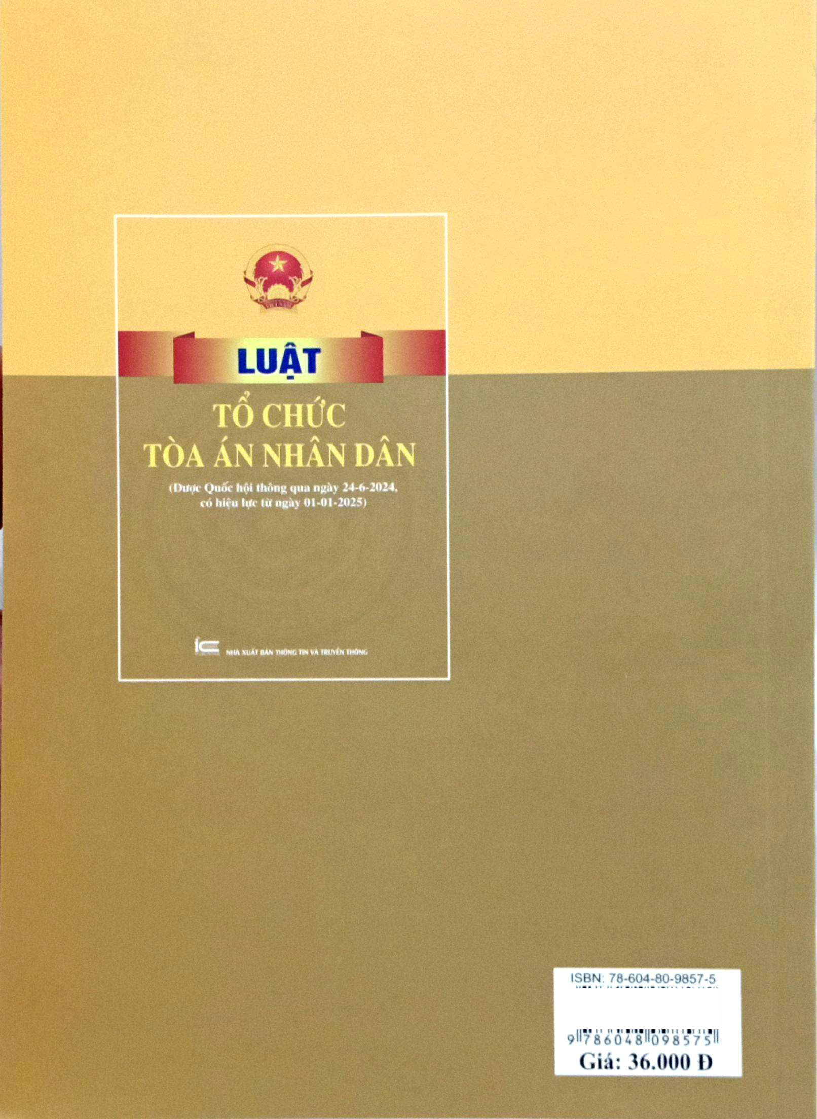 Bo
						
										
										Luat To Chuc Toa An Nhan Dan (Duoc Quoc Hoi Thong Qua Ngay 24-6-2024, Co Hieu Luc Tu Ngay 01-01-2025)