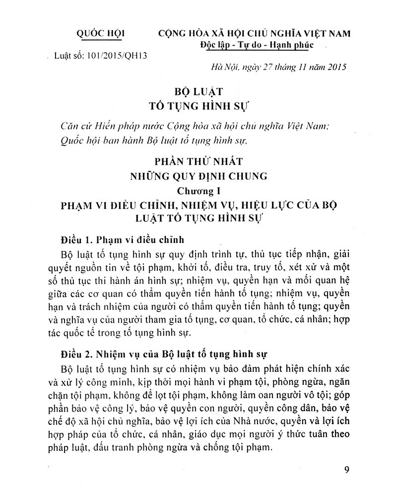 bộ luật tố tụng hình sự của nước cộng hoà xã hội chủ nghĩa việt nam (2016)