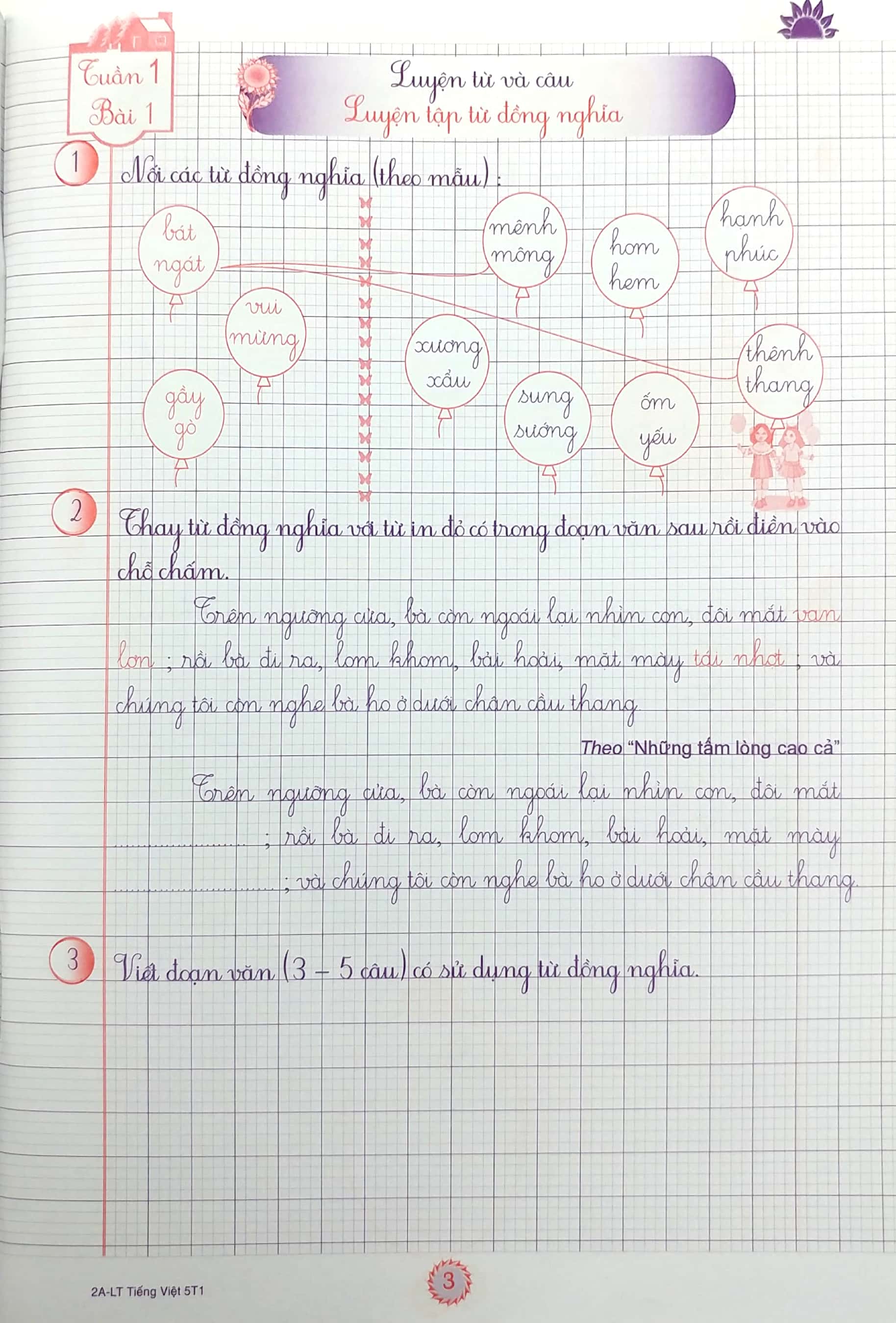 bộ luyện tập tiếng việt 5 - tập 1 (trình bày trên giấy ô li)