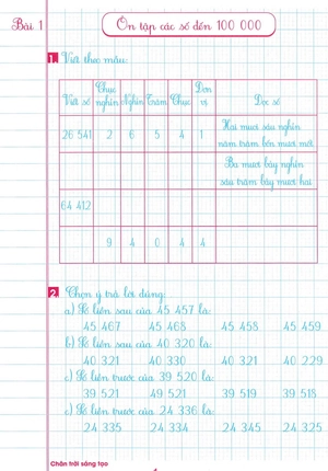 bộ luyện tập toán lớp 4 - trình bày trên giấy ô li - quyển 1 (biên soạn theo chương trình sgk chân trời sáng tạo)