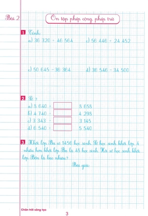 bộ luyện tập toán lớp 4 - trình bày trên giấy ô li - quyển 1 (biên soạn theo chương trình sgk chân trời sáng tạo)
