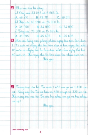 bộ luyện tập toán lớp 4 - trình bày trên giấy ô li - quyển 1 (biên soạn theo chương trình sgk chân trời sáng tạo)