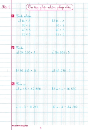 bộ luyện tập toán lớp 4 - trình bày trên giấy ô li - quyển 1 (biên soạn theo chương trình sgk chân trời sáng tạo)