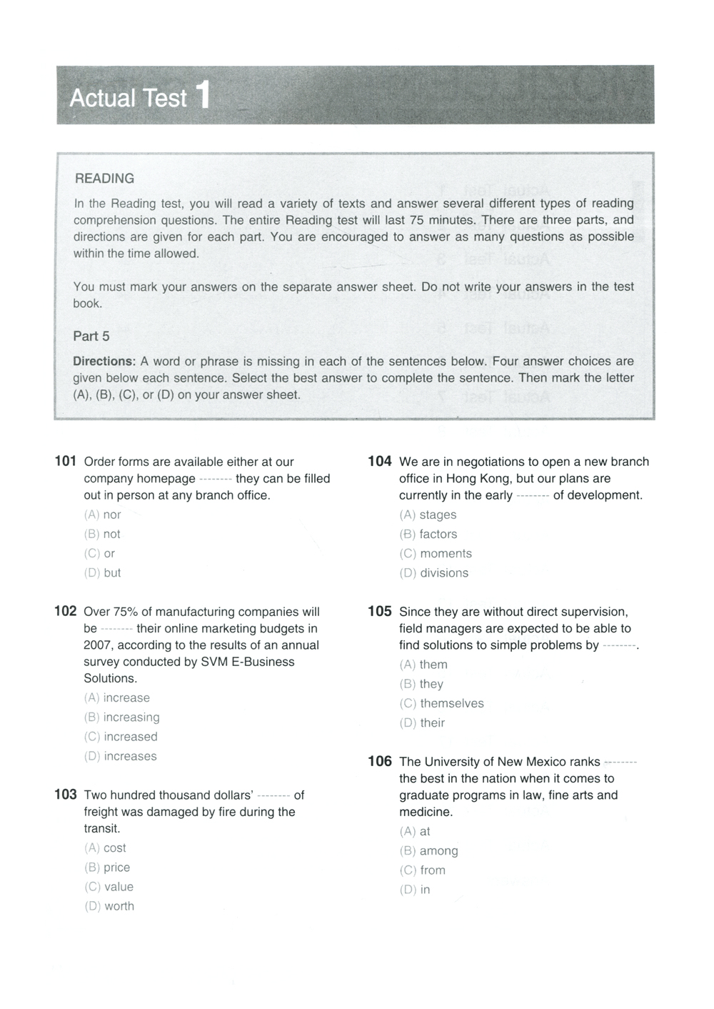 bộ new toeic actual test part 5,6 (không cd)