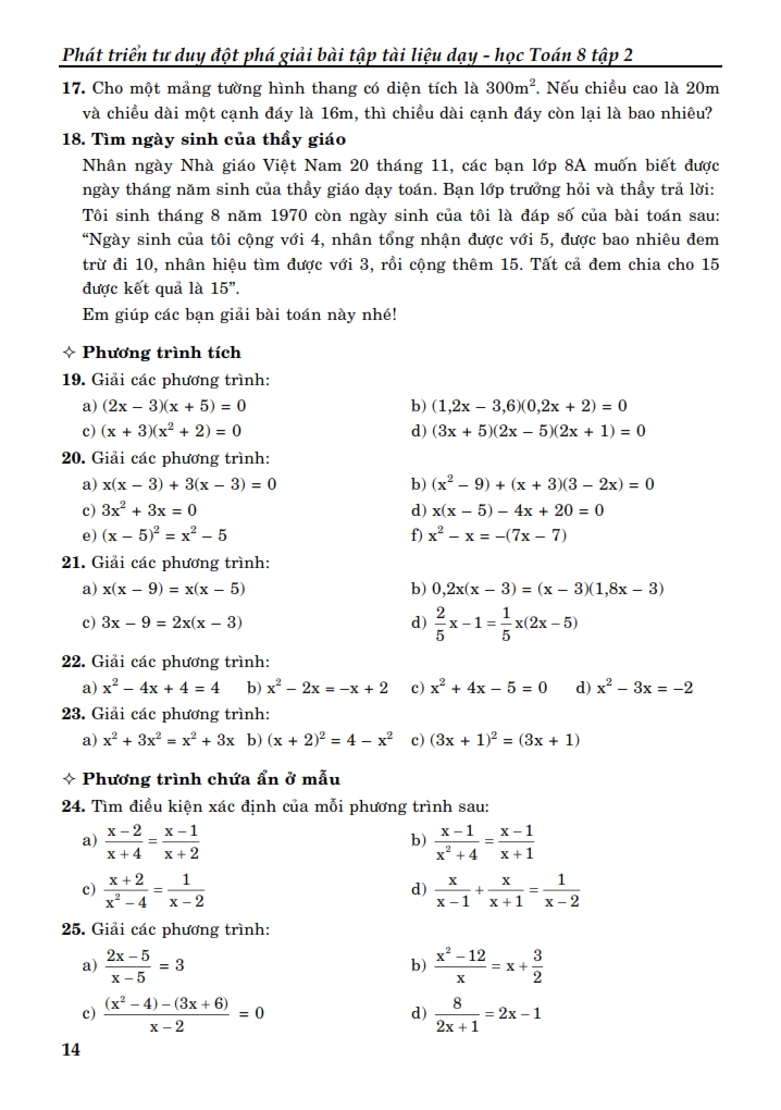 bộ phát triển tư duy đột phá giải bài tập tài liệu dạy - học toán lớp 8 (tập 2)