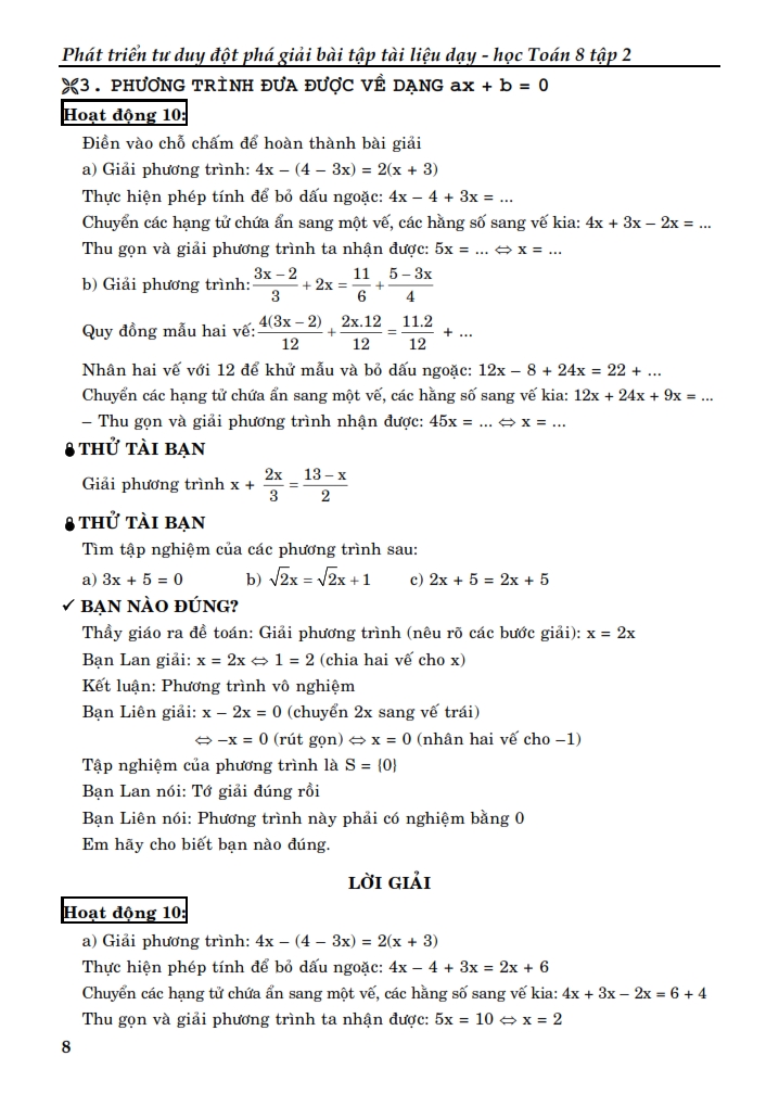 bộ phát triển tư duy đột phá giải bài tập tài liệu dạy - học toán lớp 8 (tập 2)
