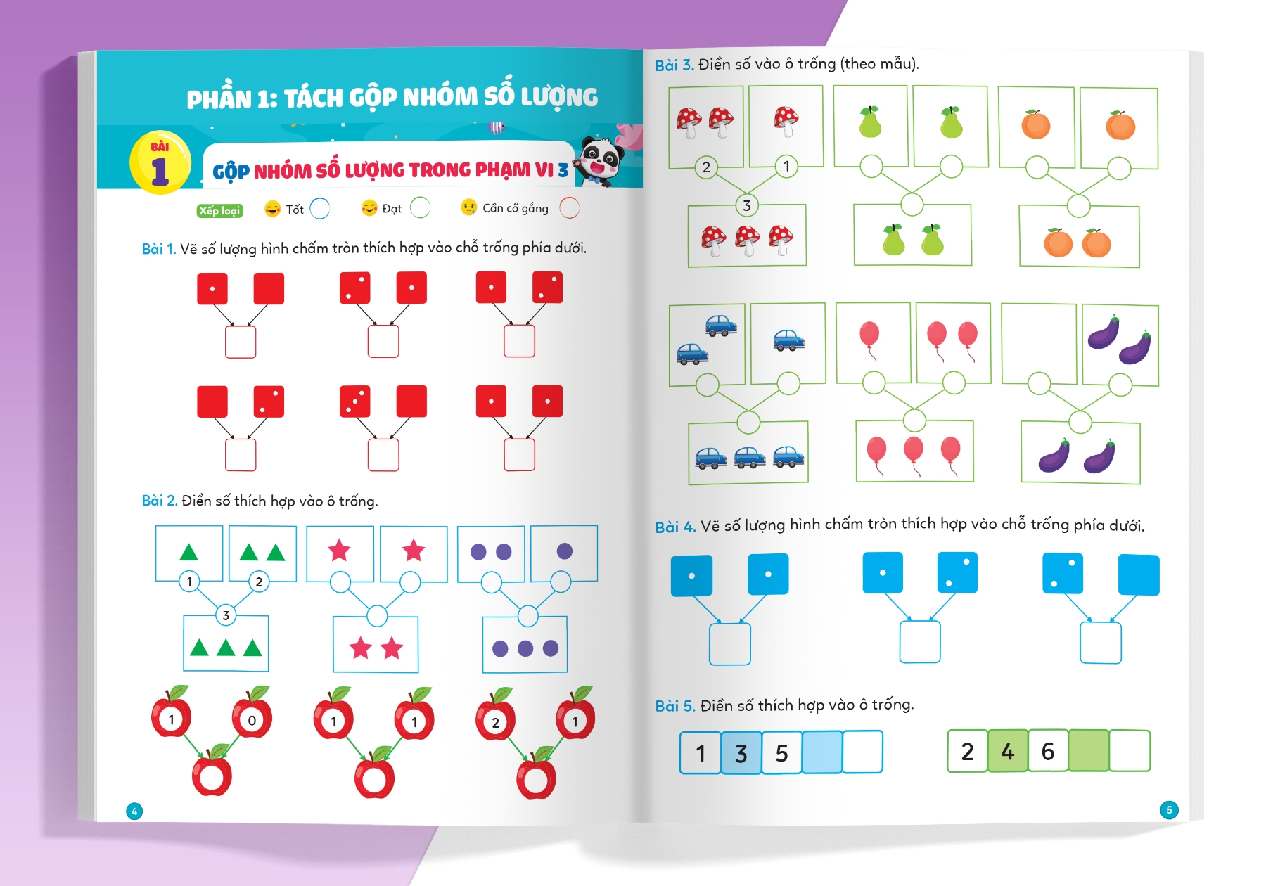 bộ phiếu luyện toán tư duy cùng gấu kiki 4: tách gộp nhóm số lượng - làm quen với so sánh