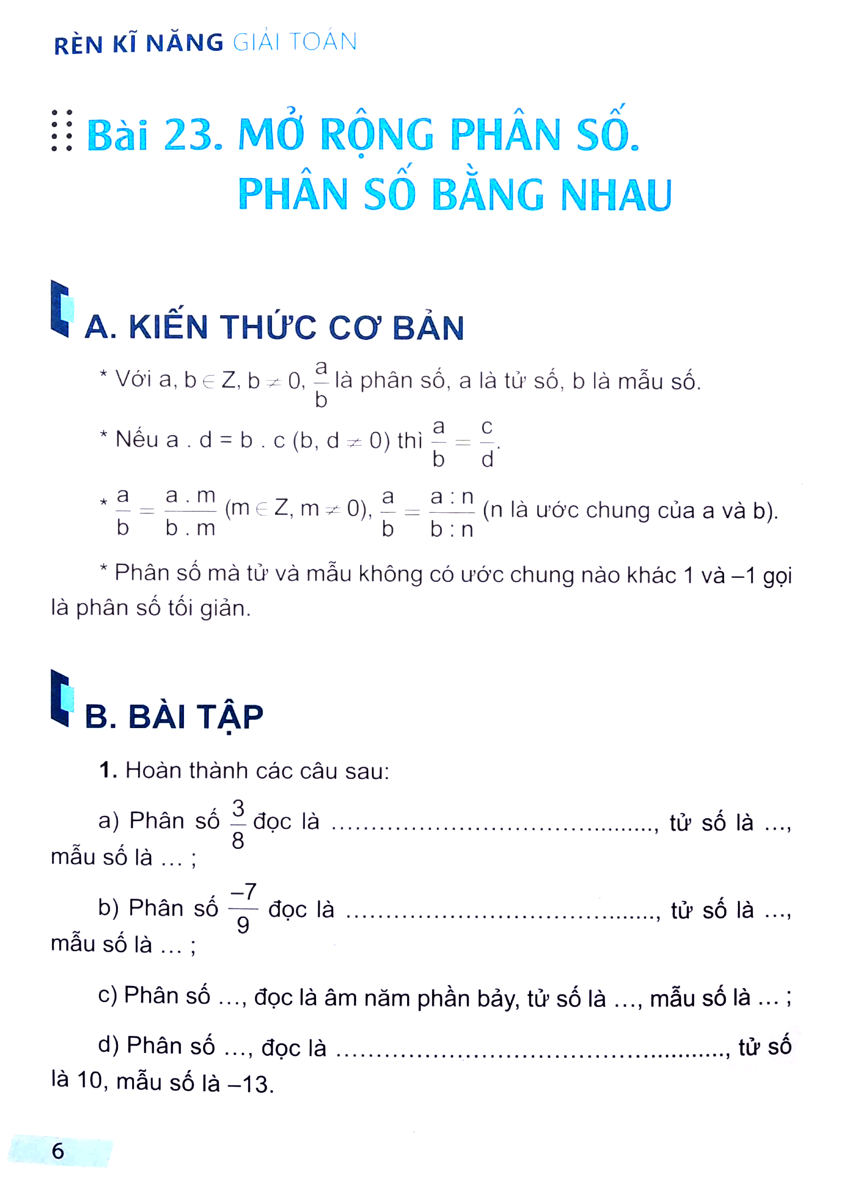 bộ rèn kĩ năng giải toán lớp 6 - tập 2 (theo chương trình giáo dục phổ thông mới)