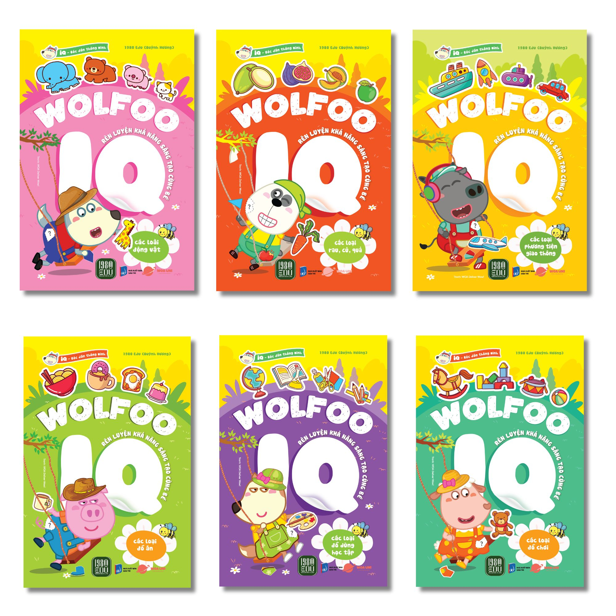 bộ sách bóc dán thông minh - wolfoo iq rèn luyện khả năng sáng tạo cùng bé (bộ 6 cuốn)