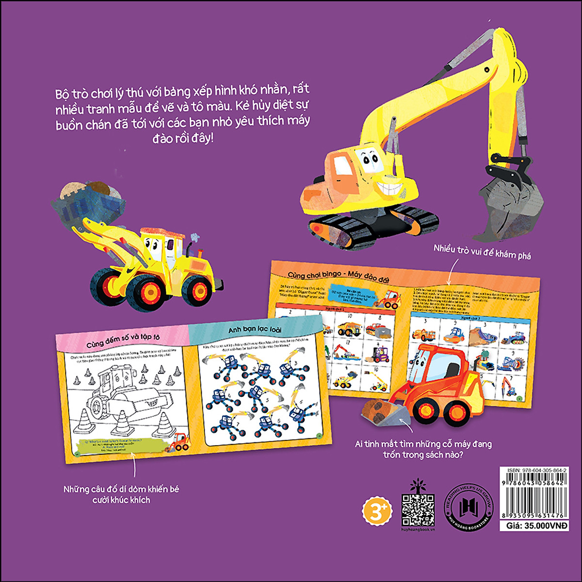 bộ sách busy machines + puzzle activity - digger: máy đào đất (song ngữ anh - việt) - kèm mô hình lắp ghép