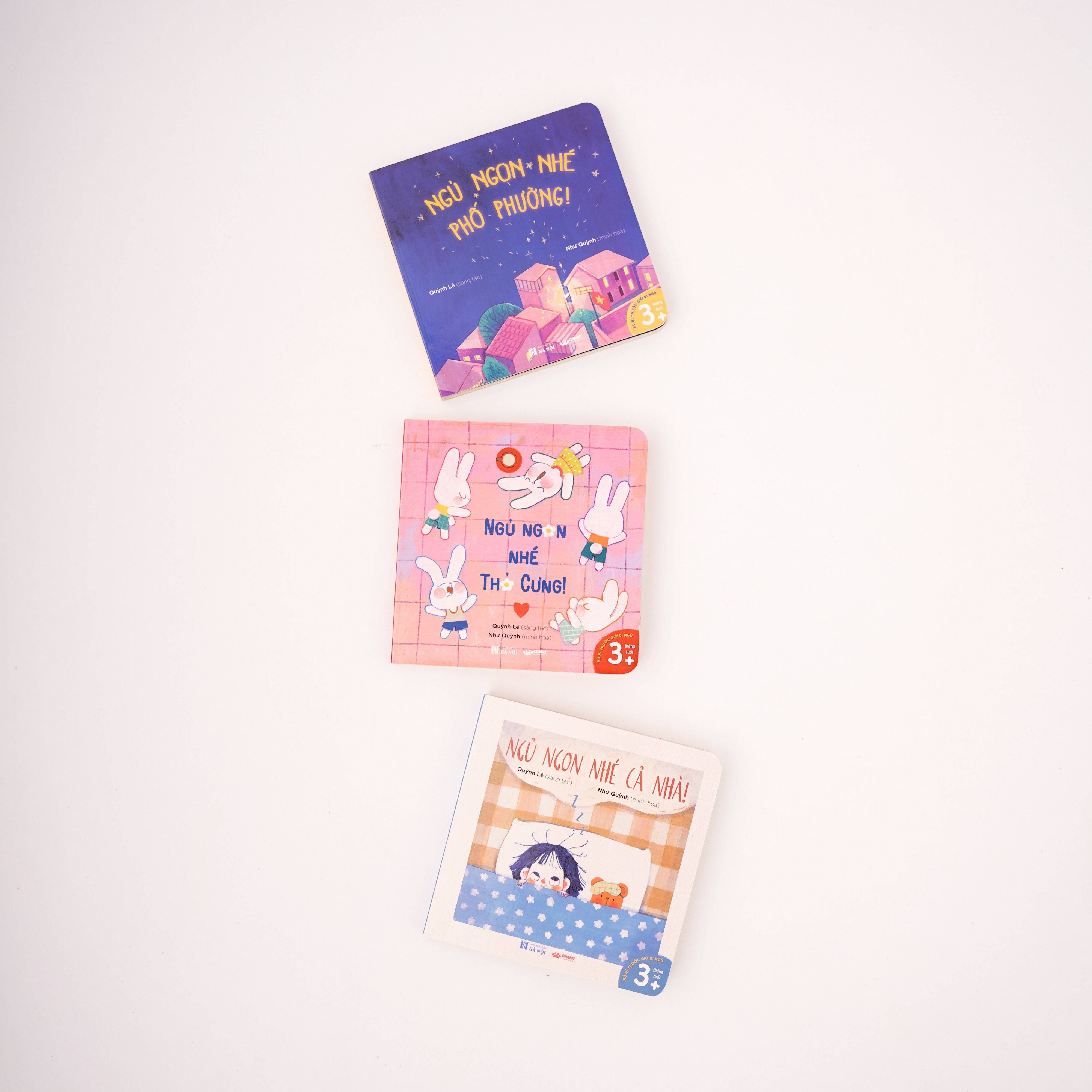 bộ sách "đi ngủ nào, bé cưng ơi" (ngủ ngon nhé, phố phường + ngủ ngon nhé cả nhà + ngủ ngon nhé thỏ cưng)