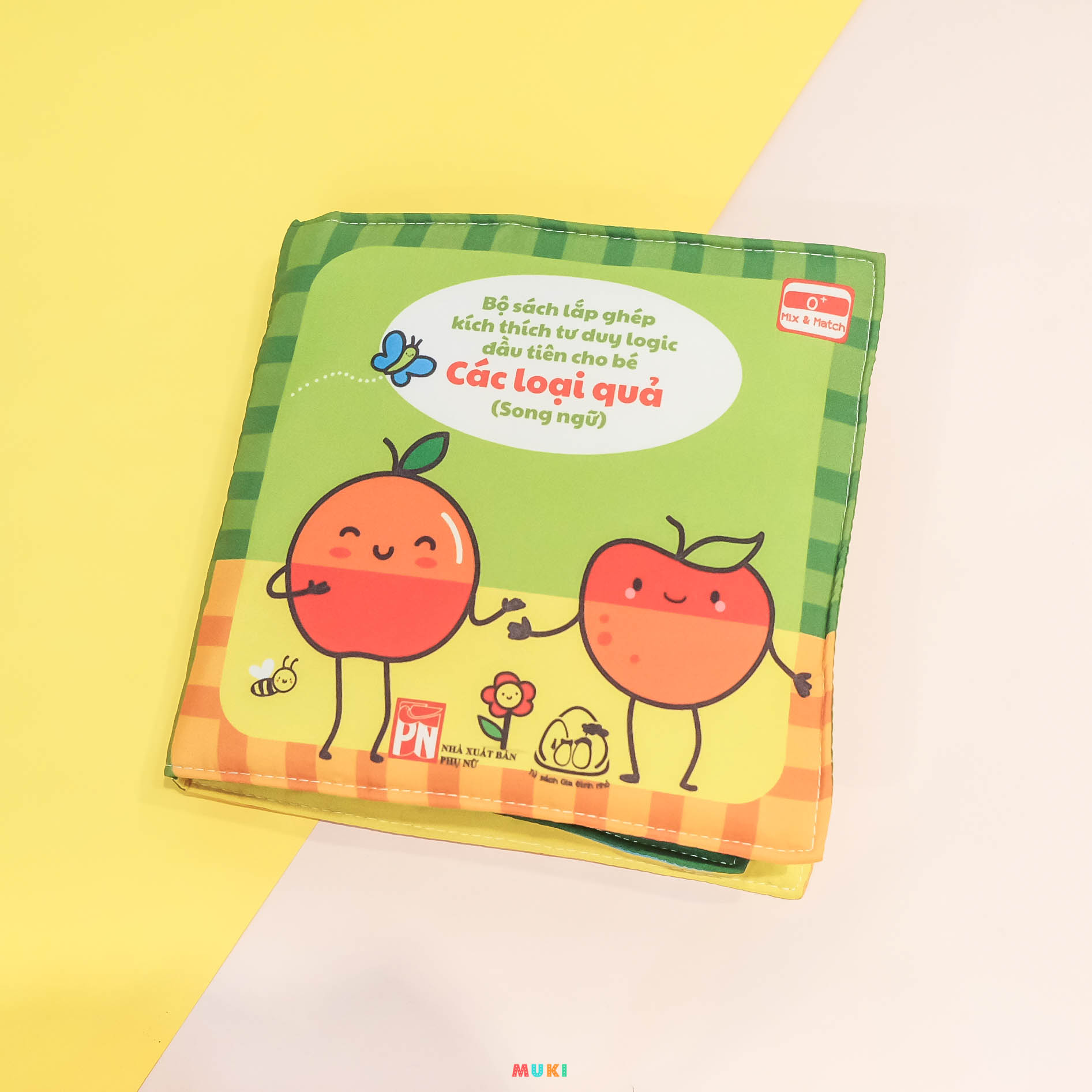 bộ sách lắp ghép kích thích tư duy logic đầu tiên cho bé: các loại quả (sách vải - song ngữ) (dành cho bé từ 0 tuổi)