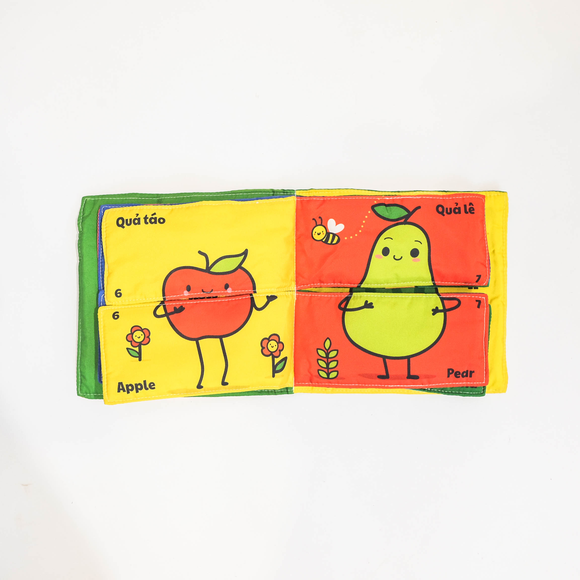 bộ sách lắp ghép kích thích tư duy logic đầu tiên cho bé: các loại quả (sách vải - song ngữ) (dành cho bé từ 0 tuổi)