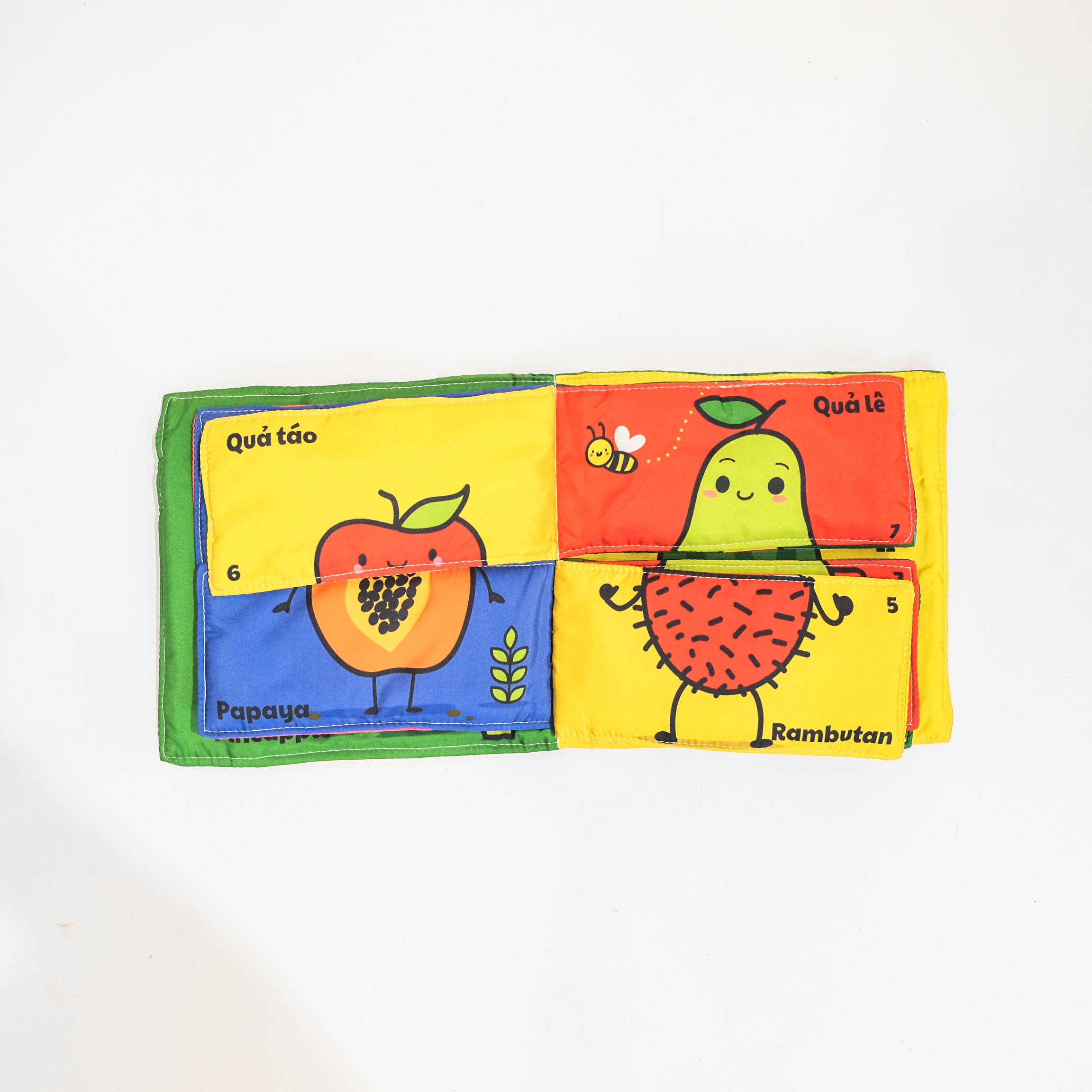 bộ sách lắp ghép kích thích tư duy logic đầu tiên cho bé: các loại quả (sách vải - song ngữ) (dành cho bé từ 0 tuổi)