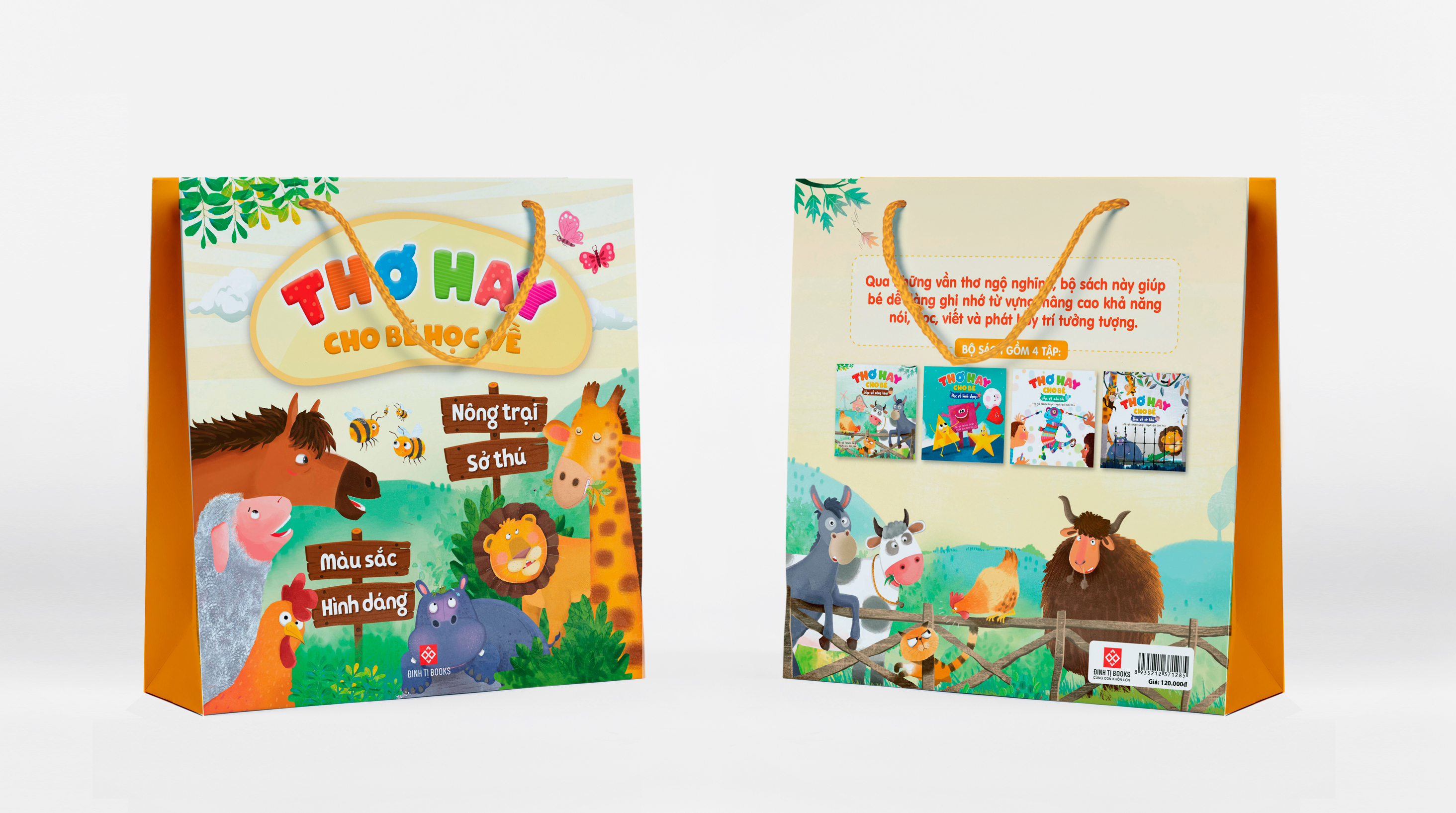 bộ sách thơ hay cho bé học về hình dạng, màu sắc, nông trại và sở thú (túi 4 cuốn)