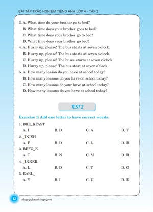 bộ the langmaster - bài tập trắc nghiệm tiếng anh lớp 4 - tập 2 (tái bản 2020)