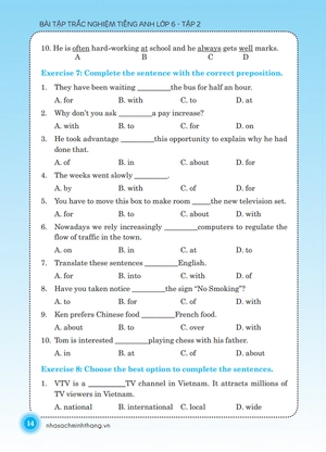 bộ the langmaster - bài tập trắc nghiệm tiếng anh lớp 6 tập 2 - có đáp án (tái bản 2020)