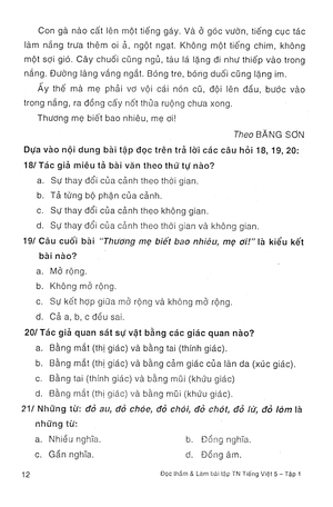 bộ tiếng việt 5 (đọc thầm và làm bài tập trắc nghiệm) - tập 1