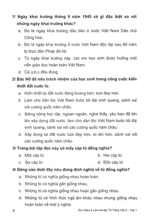 bộ tiếng việt 5 (đọc thầm và làm bài tập trắc nghiệm) - tập 1