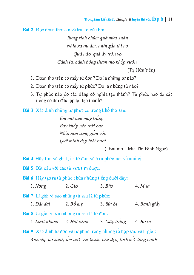 bộ trọng tâm kiến thức tiếng việt luyện thi vào lớp 6 - có đáp án - tập 1