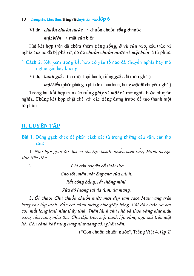 bộ trọng tâm kiến thức tiếng việt luyện thi vào lớp 6 - có đáp án - tập 1