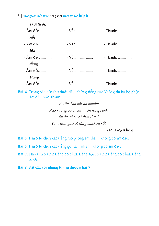 bộ trọng tâm kiến thức tiếng việt luyện thi vào lớp 6 - có đáp án - tập 1