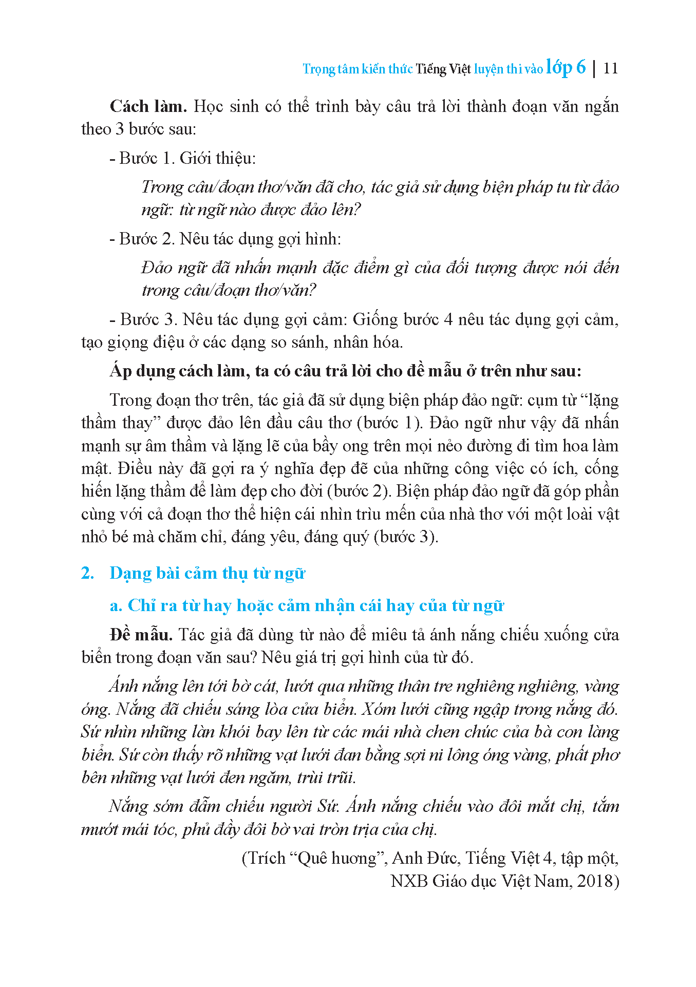 bộ trọng tâm kiến thức tiếng việt luyện thi vào lớp 6 - có đáp án - tập 2