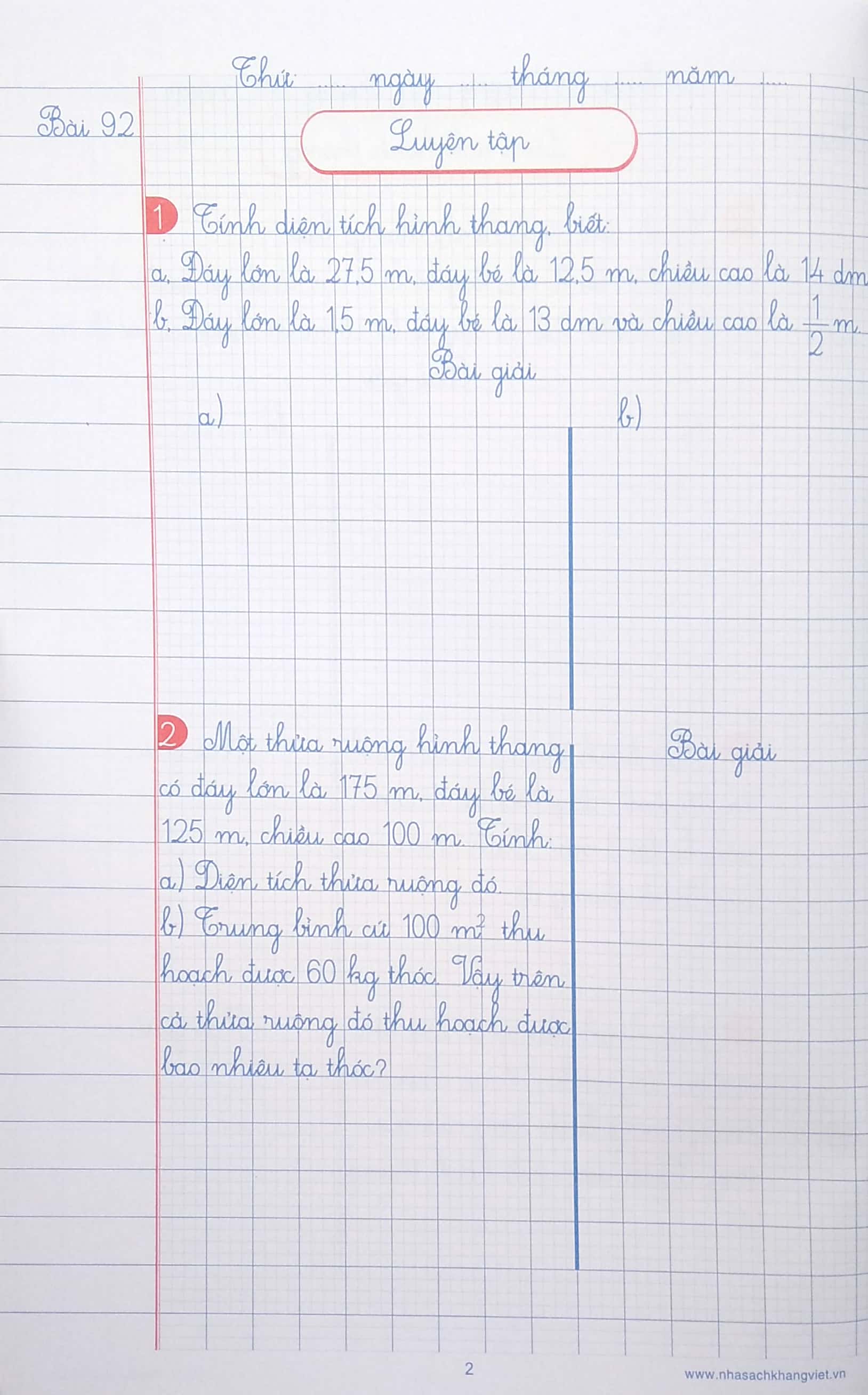 bộ vở ô li bài tập toán 5 - quyển 2 (2019)