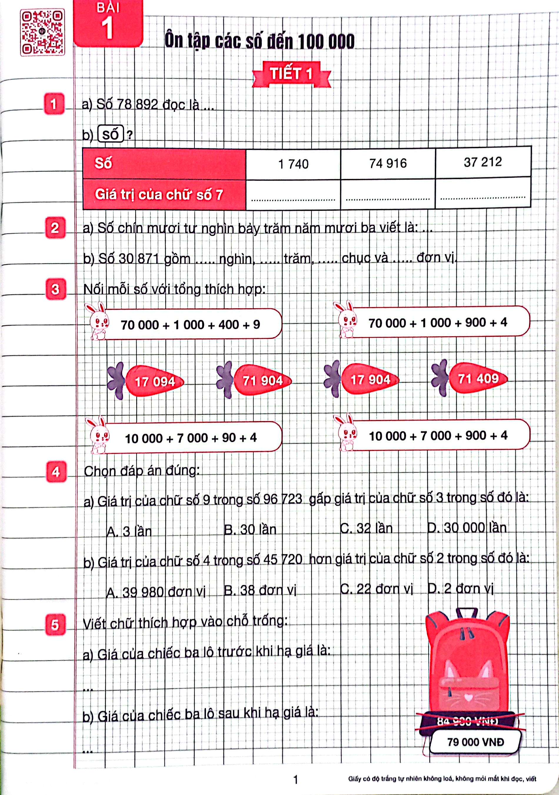 bộ vở ô li bài tập toán lớp 4 - quyển 1