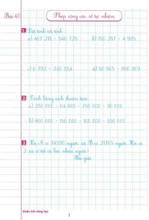 bộ vở ô li bài tập toán lớp 4 - quyển 1 (biên soạn theo chương trình sgk chân trời sáng tạo)