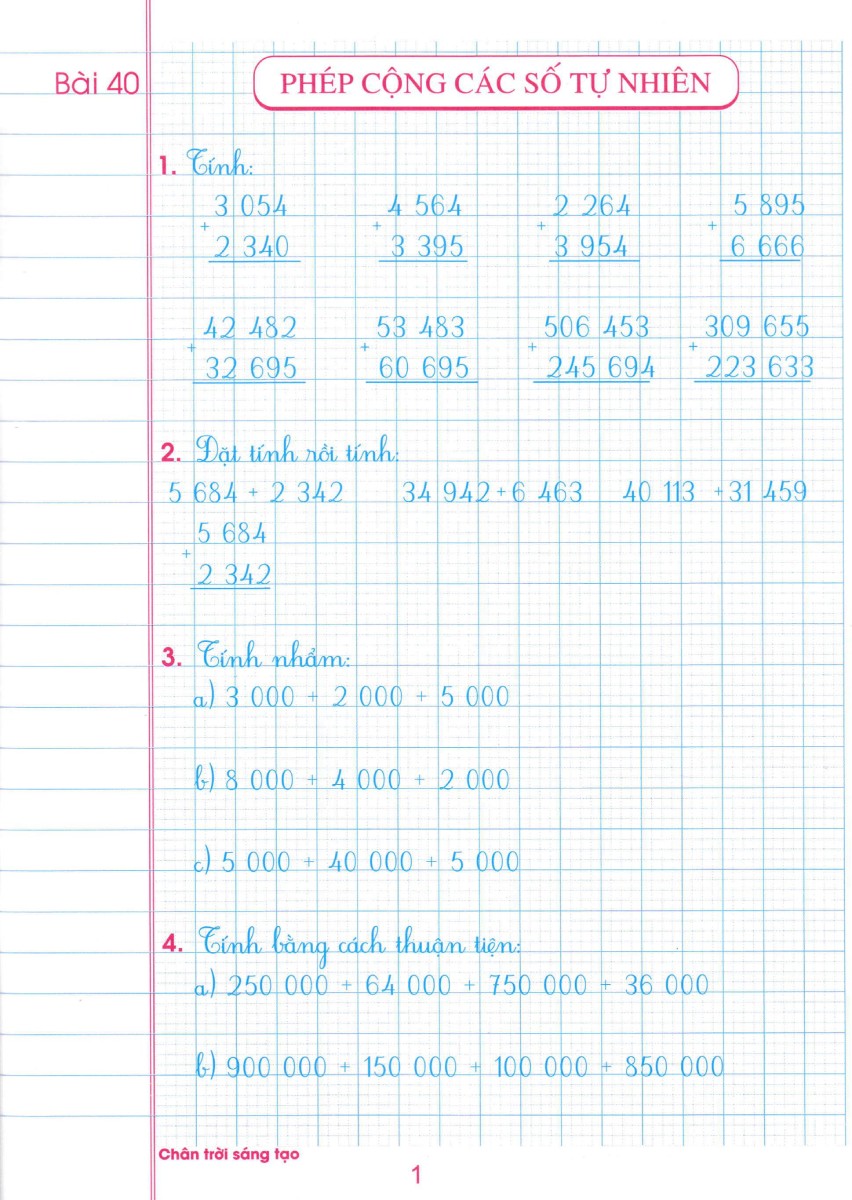 bộ vở ô li bài tập toán lớp 4 - quyển 2 (biên soạn theo chương trình sgk chân trời sáng tạo)