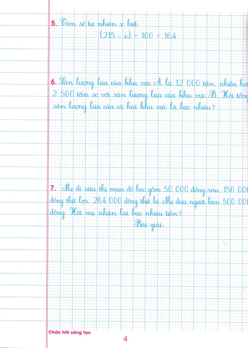 bộ vở ô li bài tập toán lớp 4 - quyển 2 (biên soạn theo chương trình sgk chân trời sáng tạo)