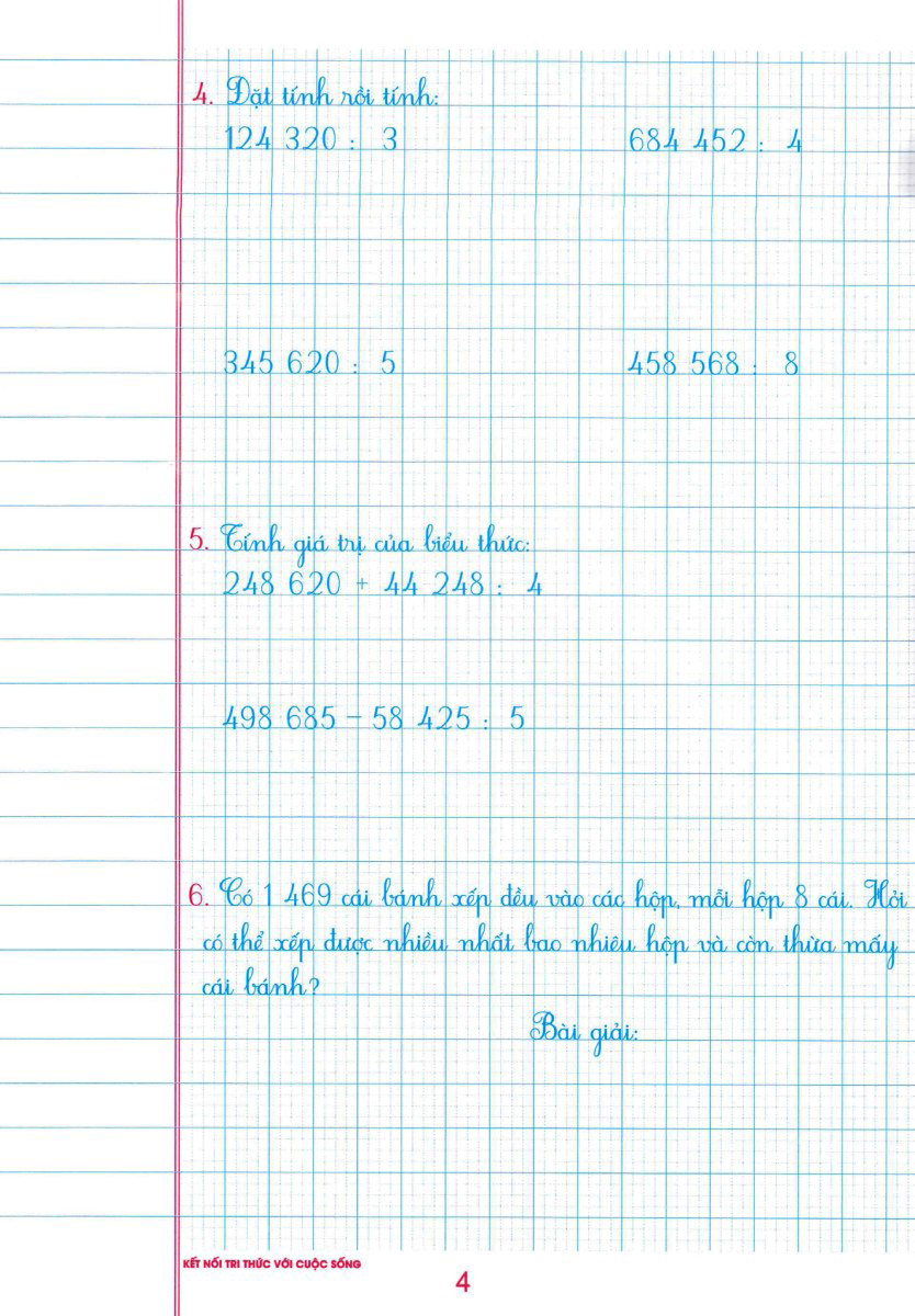 bộ vở ô li bài tập toán lớp 4 - quyển 2 (biên soạn theo chương trình sgk kết nối tri thức với cuộc sống)
