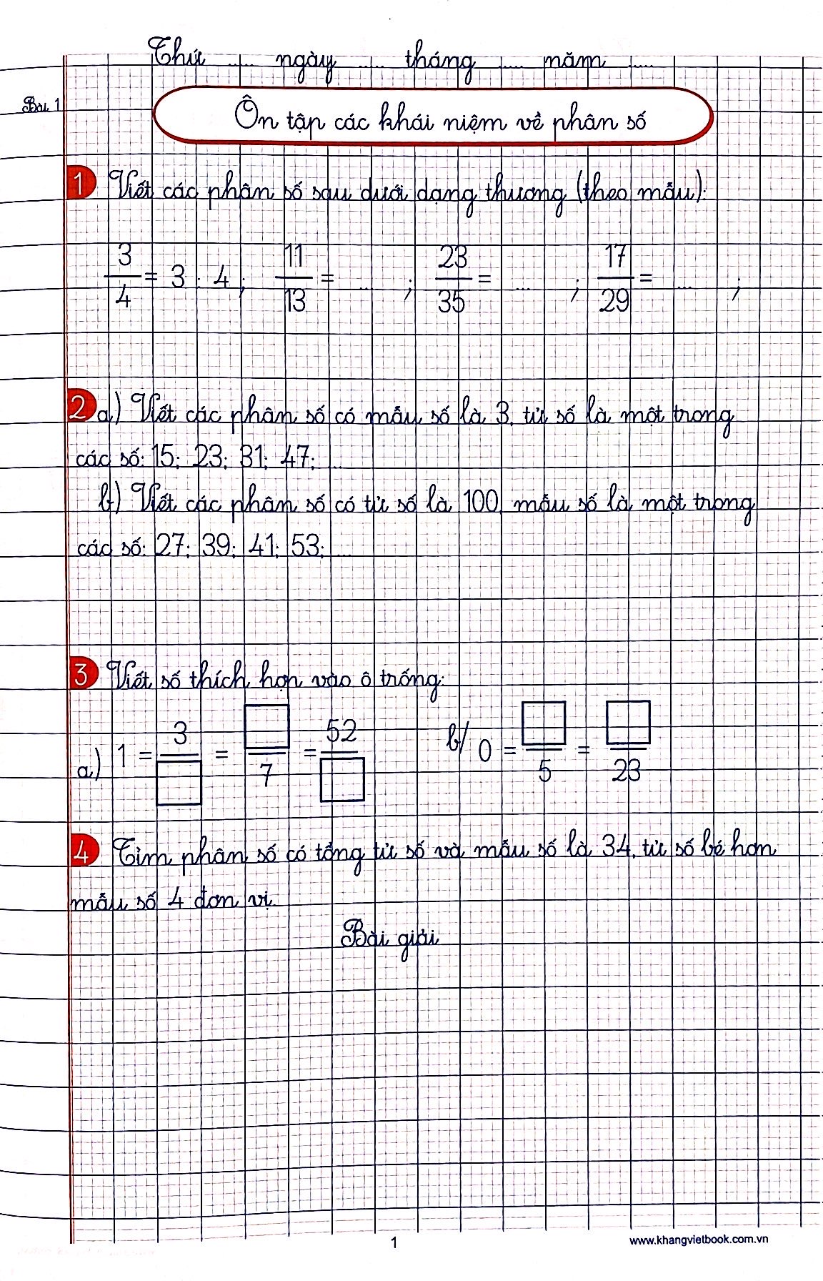 bộ vở ô li bài tập toán lớp 5 - quyển 1