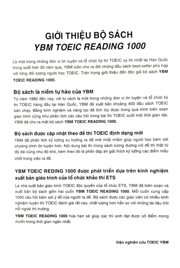 bộ ybm toeic reading 1000 - vol 1 (tái bản)