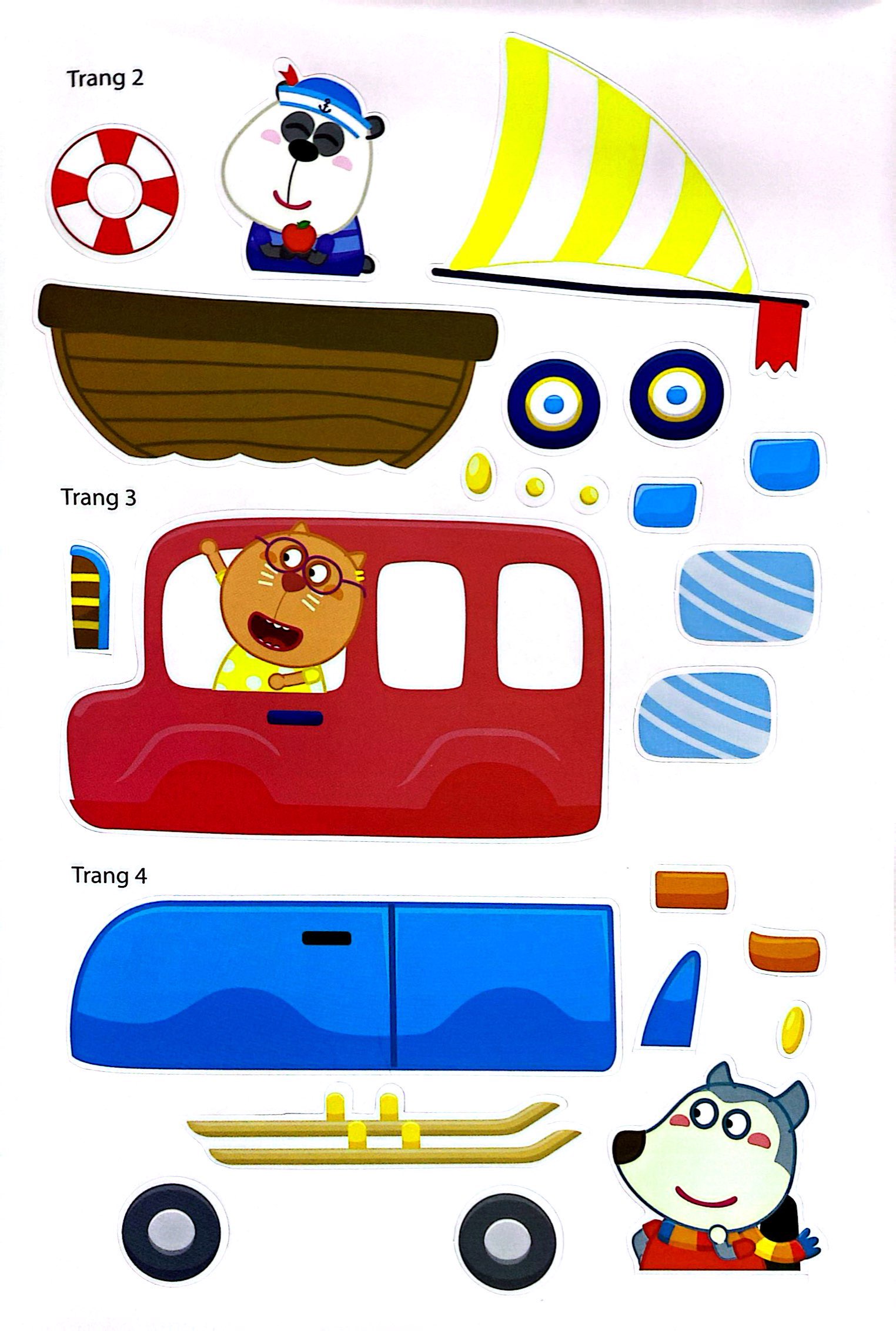 bóc dán thông minh - wolfoo iq rèn luyện khả năng sáng tạo cùng bé - các loại phương tiện giao thông