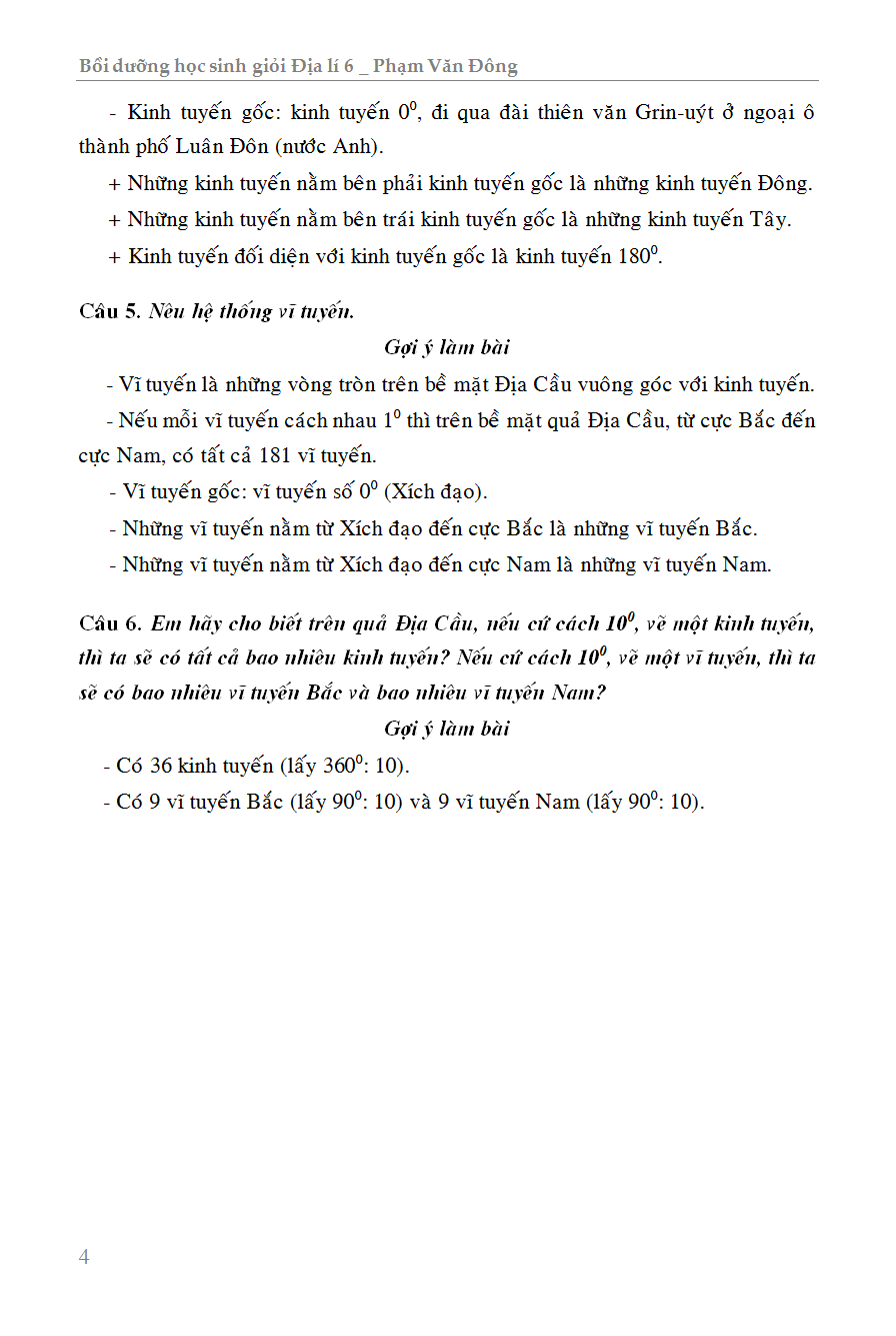 bồi dưỡng học sinh giỏi địa lí 6