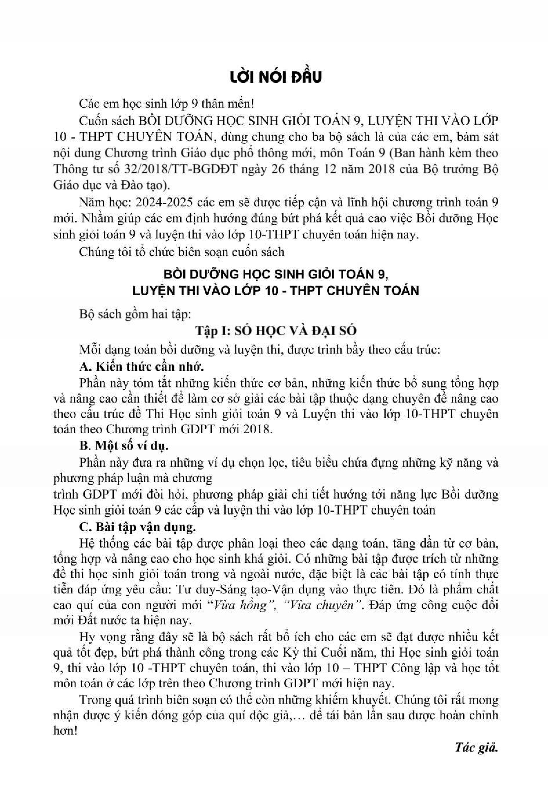 Boi Duong Hoc Sinh Gioi Toan 9 - Luyen Thi Vao Lop 10 THPT Chuyen Toan - Tap 1 - So Hoc-To Hop, Nguyen Ly Va Dai So