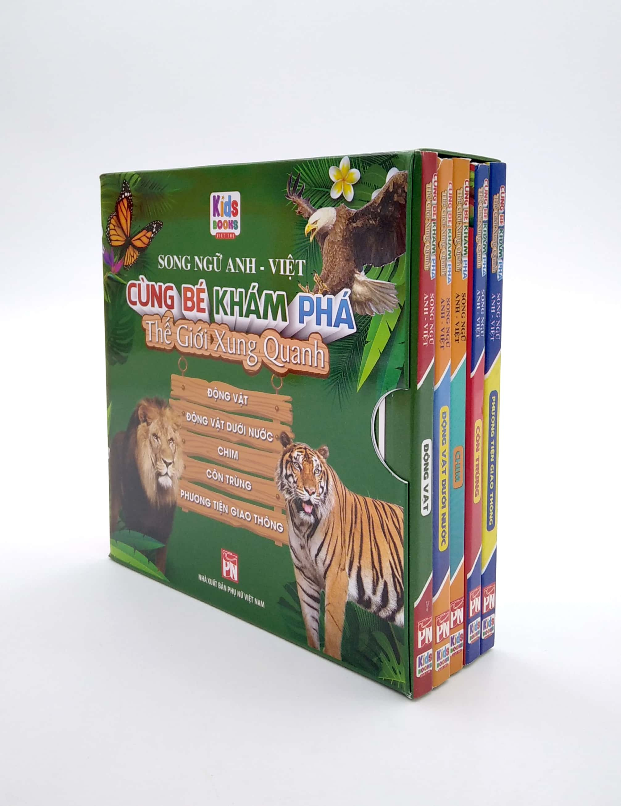 boxset cùng bé khám phá thế giới xung quanh - động vật - động vật dưới nước - chim - côn trùng - phương tiện giao thông (song ngữ anh-việt) (bộ 5 cuốn)