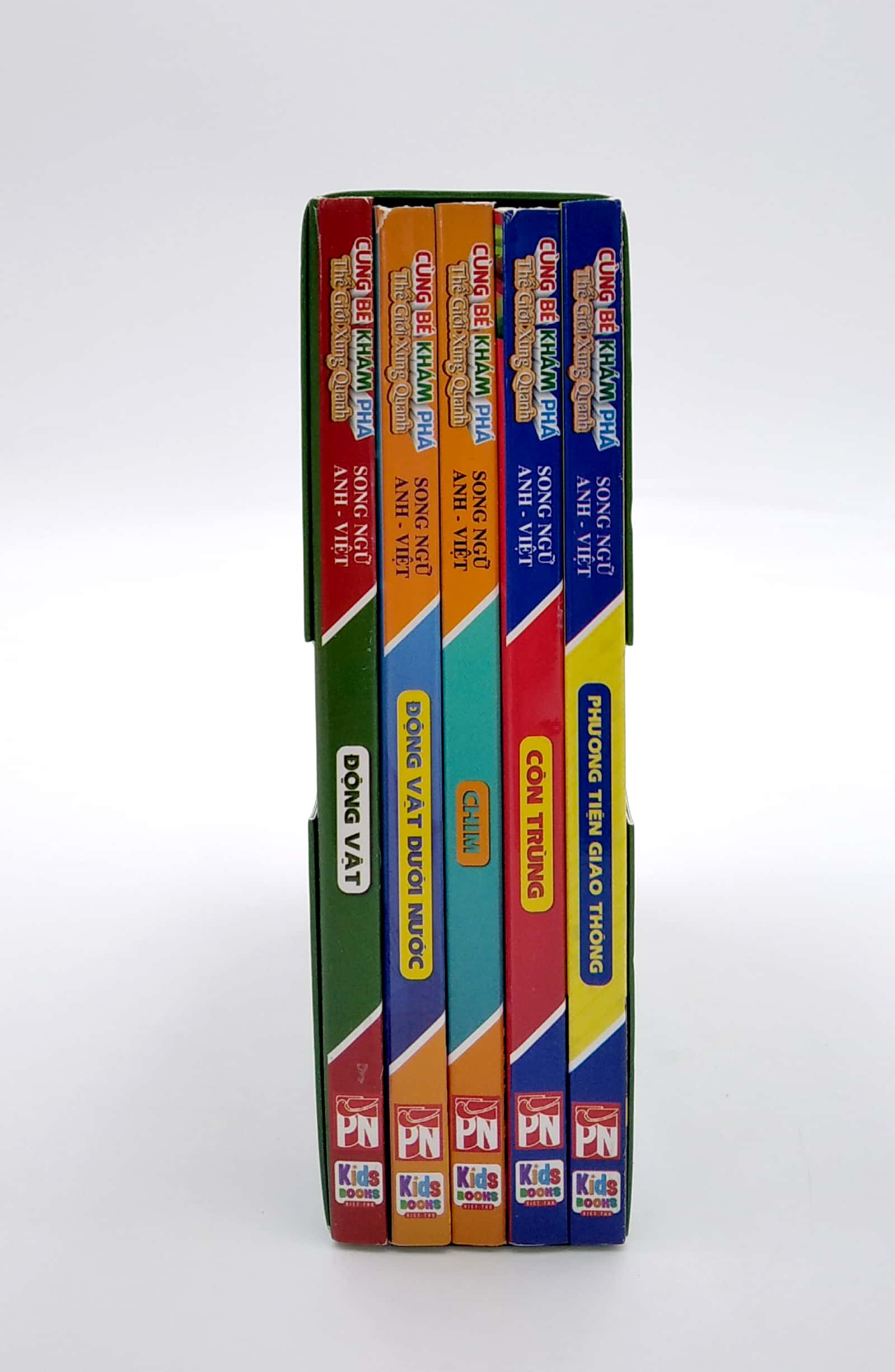 boxset cùng bé khám phá thế giới xung quanh - động vật - động vật dưới nước - chim - côn trùng - phương tiện giao thông (song ngữ anh-việt) (bộ 5 cuốn)