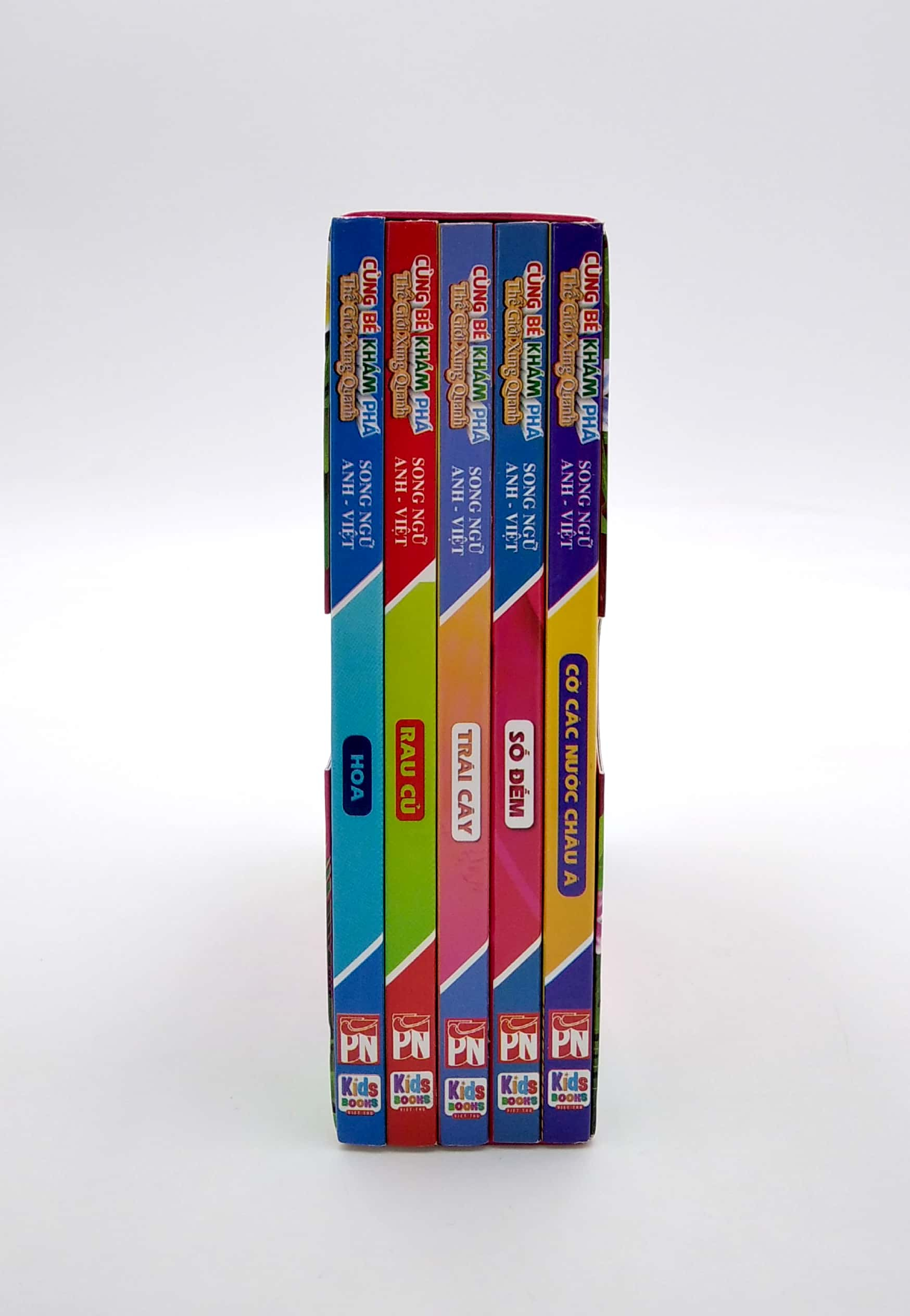 boxset cùng bé khám phá thế giới xung quanh - hoa - rau củ - trái cây - số đếm - cờ các nước châu á (song ngữ anh-việt) (bộ 5 cuốn)