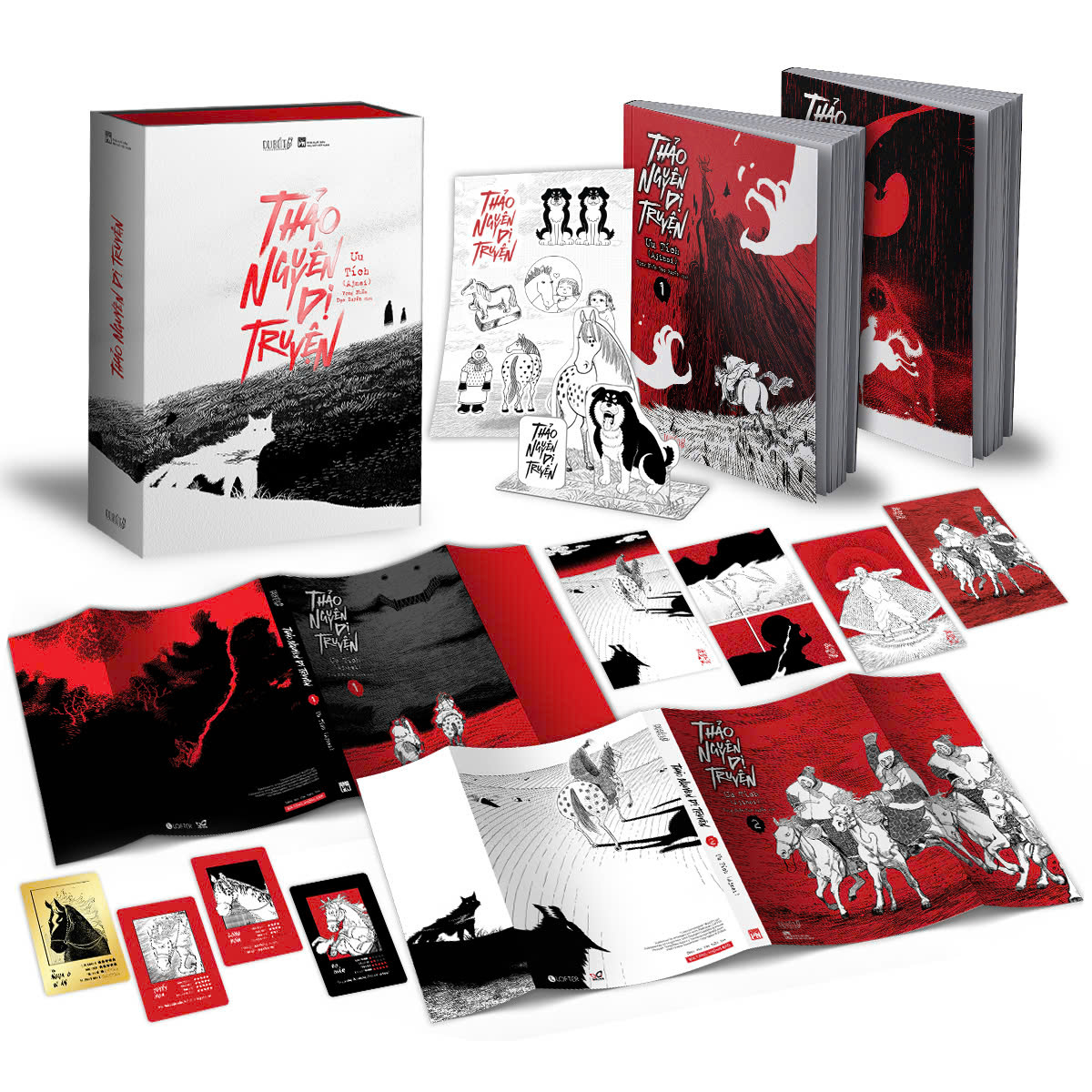Boxset Thảo Nguyên Dị Truyện - Tập 1 + Tập 2 (Hộp 2 Tập) - Tặng Kèm 2 Bìa Áo Thiết Kế Riêng + 4 Postcard + 3 Card Nhân Vật "Soái Mã" + 1 Card Ép Nhũ Vàng + 1 Sticker Cán Màng Hologram + 1 Standee Giấy - Ảnh 2