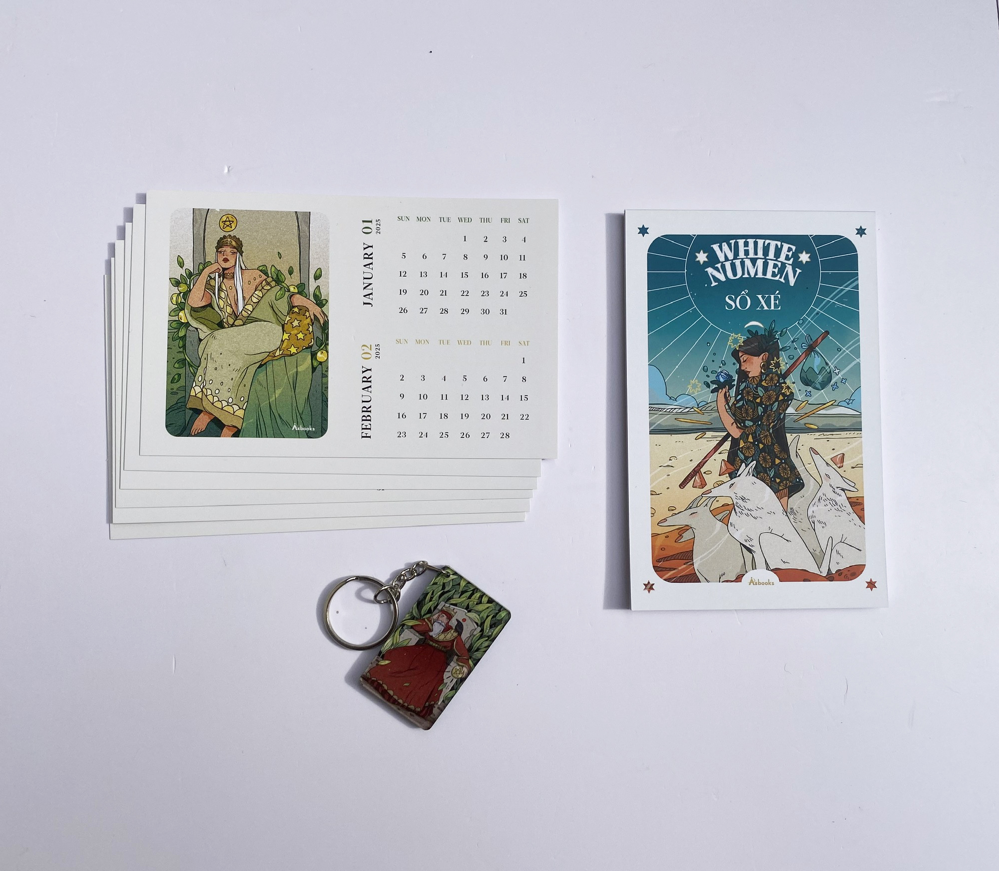 boxset white numen tarot (bộ bài + sách hướng dẫn) - tặng kèm bộ quà all-in: sổ xé in bìa art bài + bộ postcard in hình art bài kèm lịch 2025 + móc khóa in art bài random