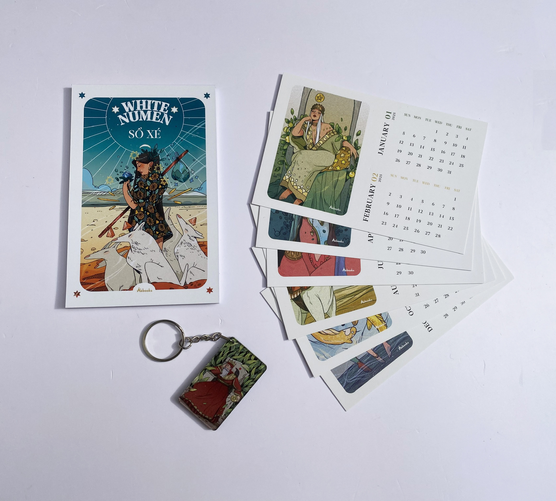 boxset white numen tarot (bộ bài + sách hướng dẫn) - tặng kèm bộ quà all-in: sổ xé in bìa art bài + bộ postcard in hình art bài kèm lịch 2025 + móc khóa in art bài random